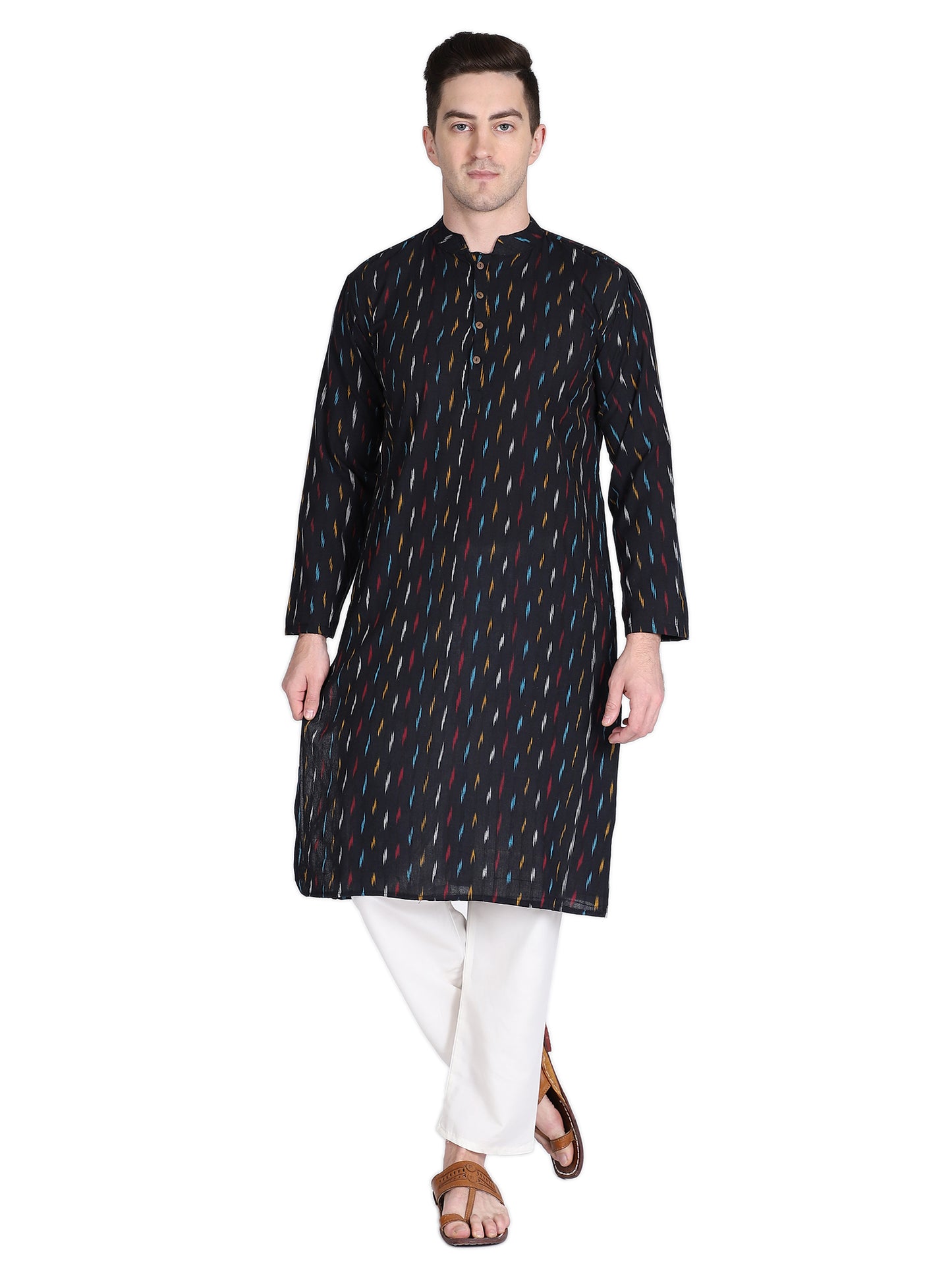 PAROKSH Men's Handloom Multi Colour Dash Ethnic ikkat Kurta