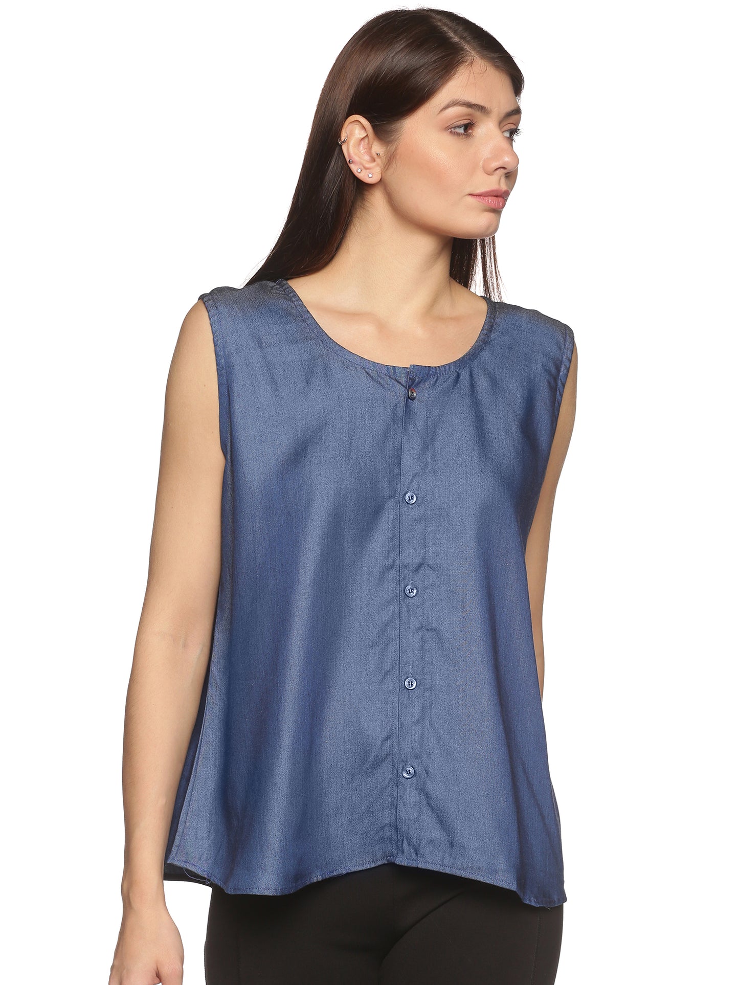 SAHORA Blue Denim Sleeveless Shirt Top