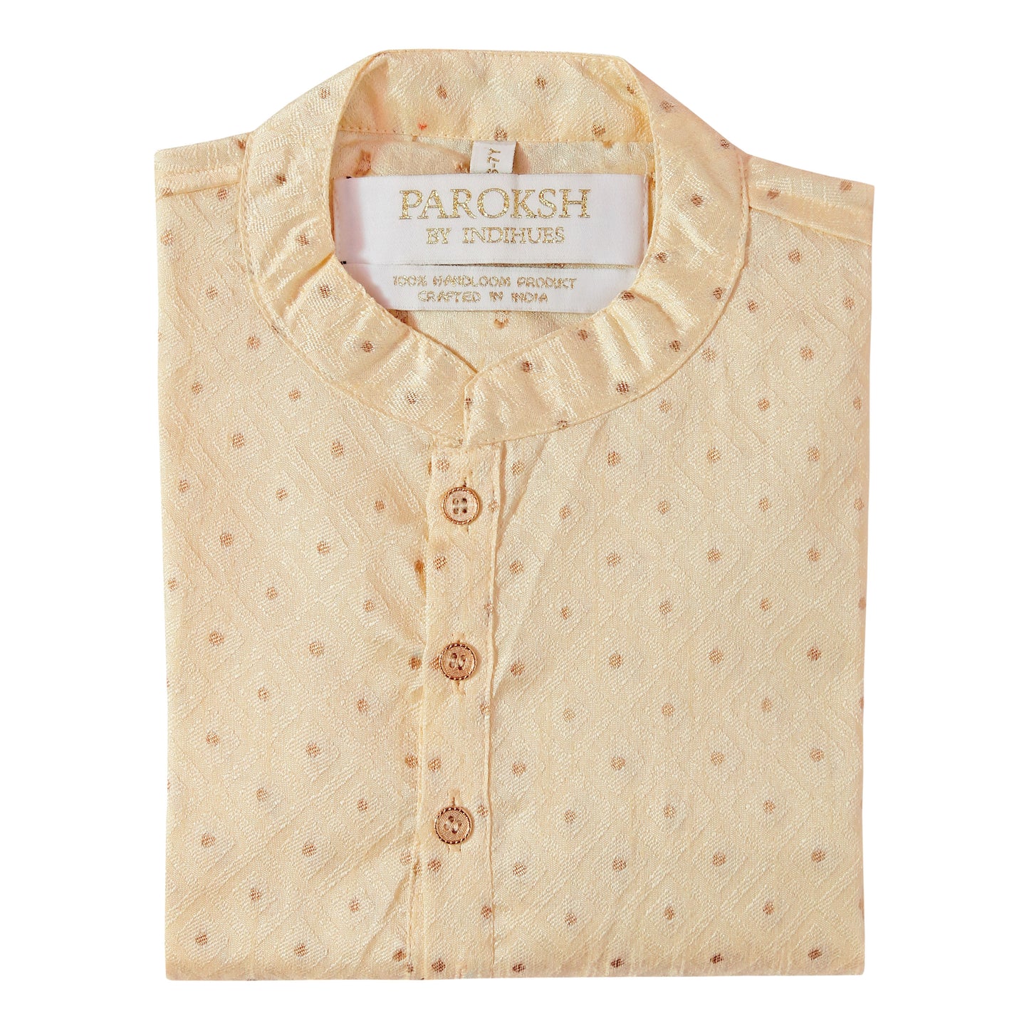 PAROKSH Boys Cream Handloom Cotton Printed Straight Kurta