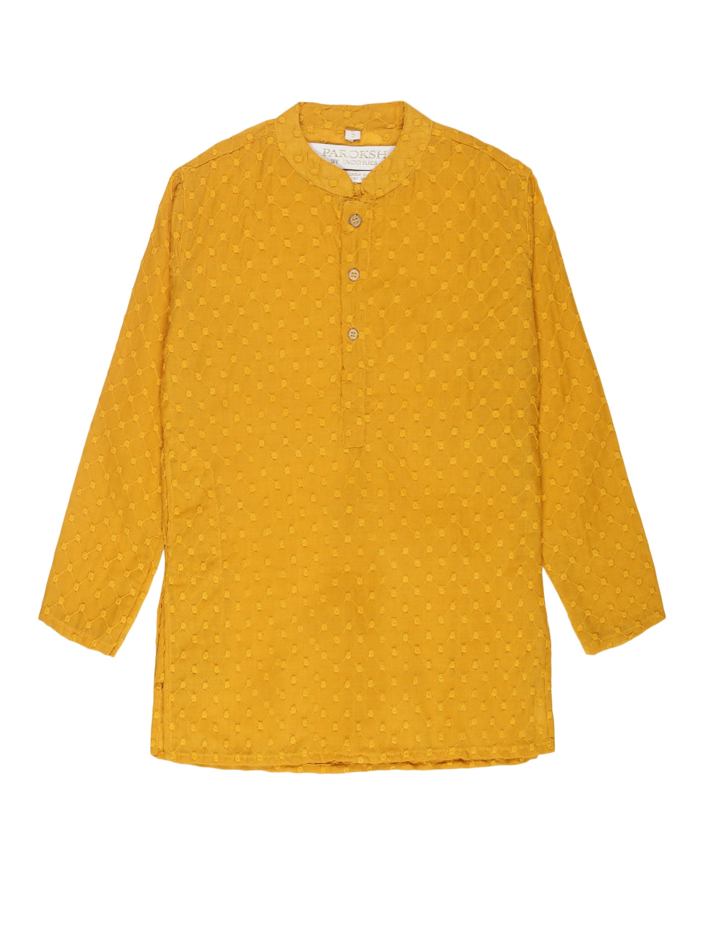 PAROKSH Boys Mustard Handloom Cotton Chikankari Straight Kurta