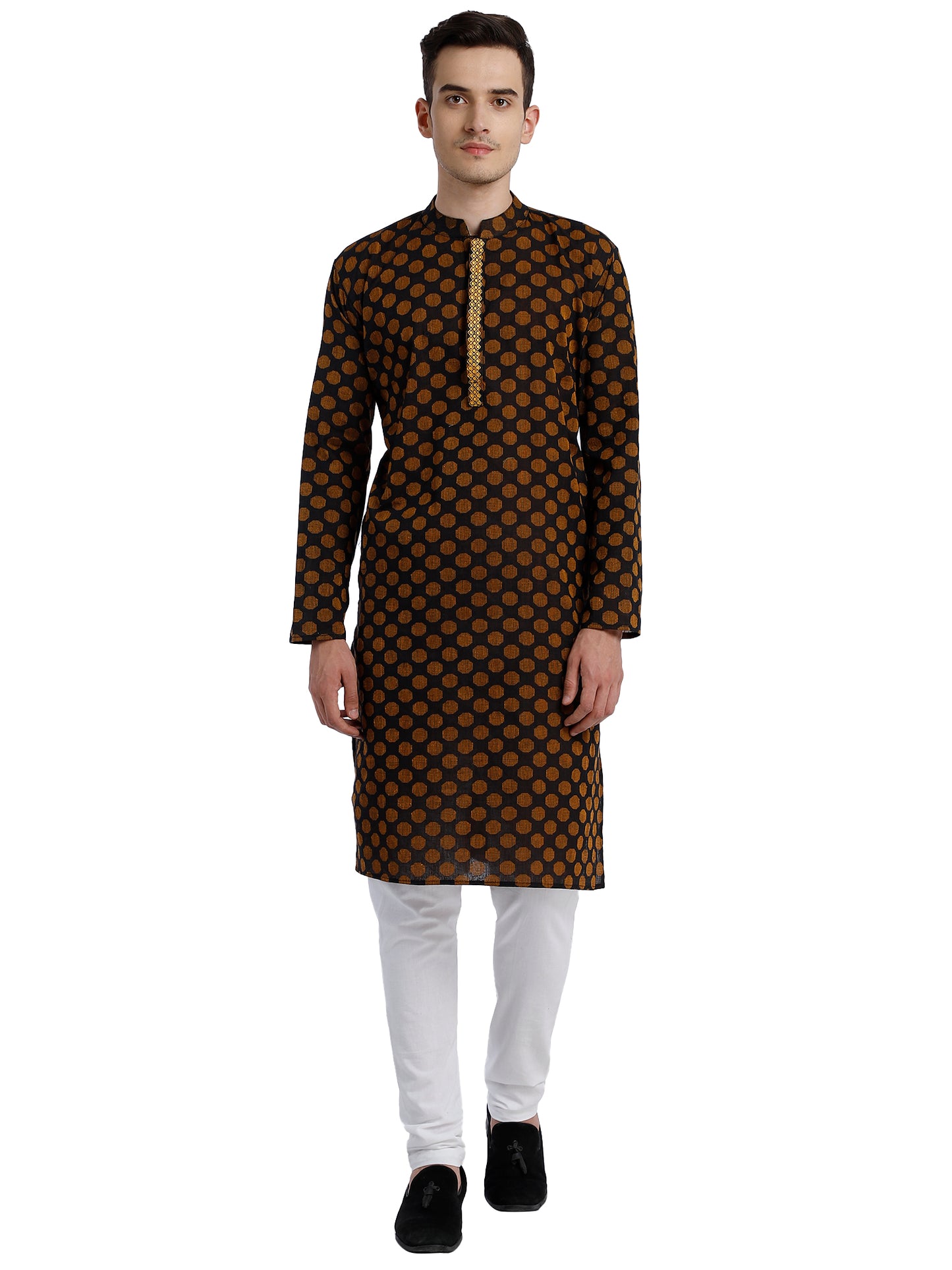 PAROKSH Men Brown & Beige Woven Design Cotton Thread Work Handloom Kurta