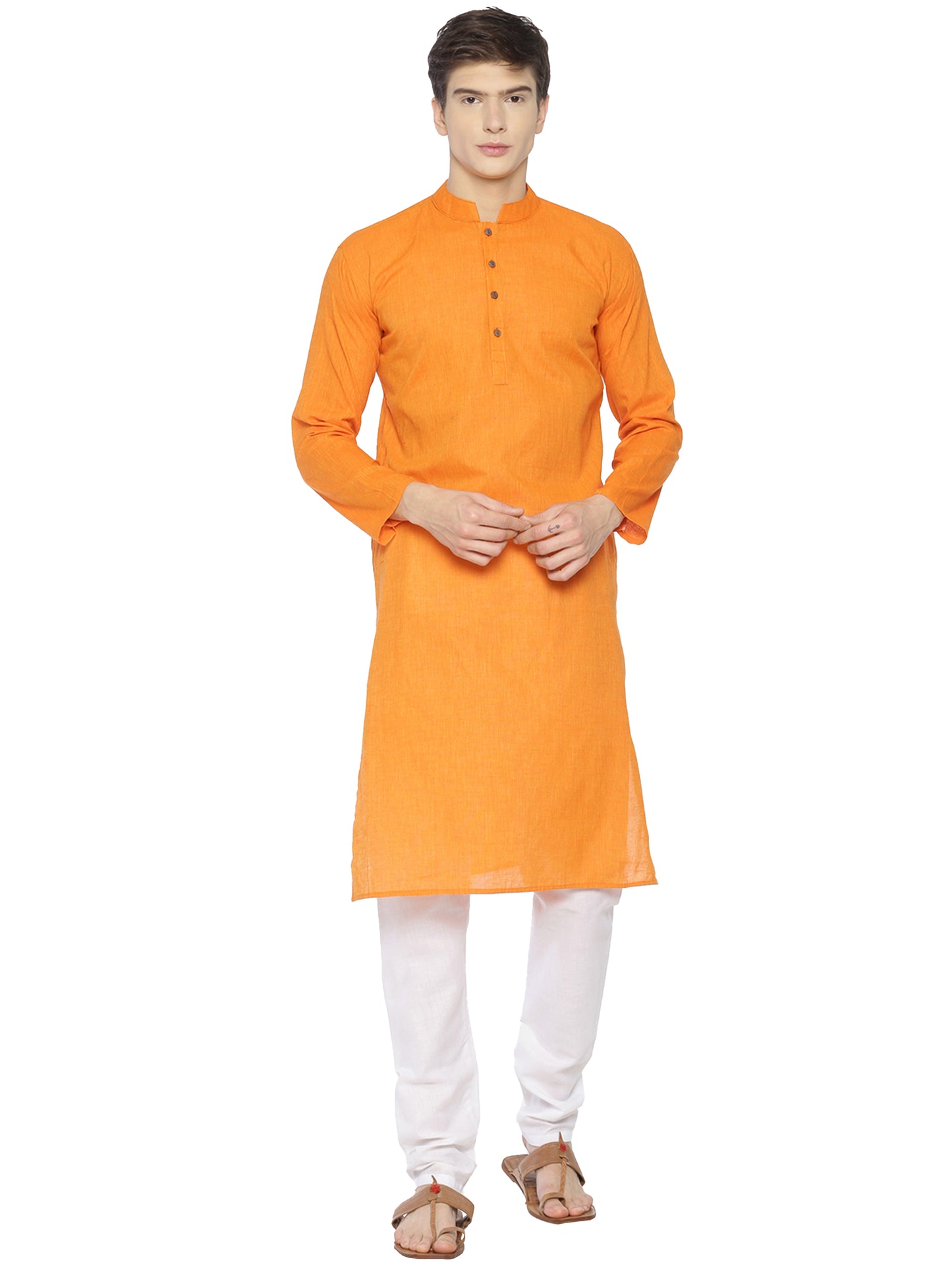 PAROKSH Mens Kesari Long Pure Handloom Ethnic Cotton Kurta