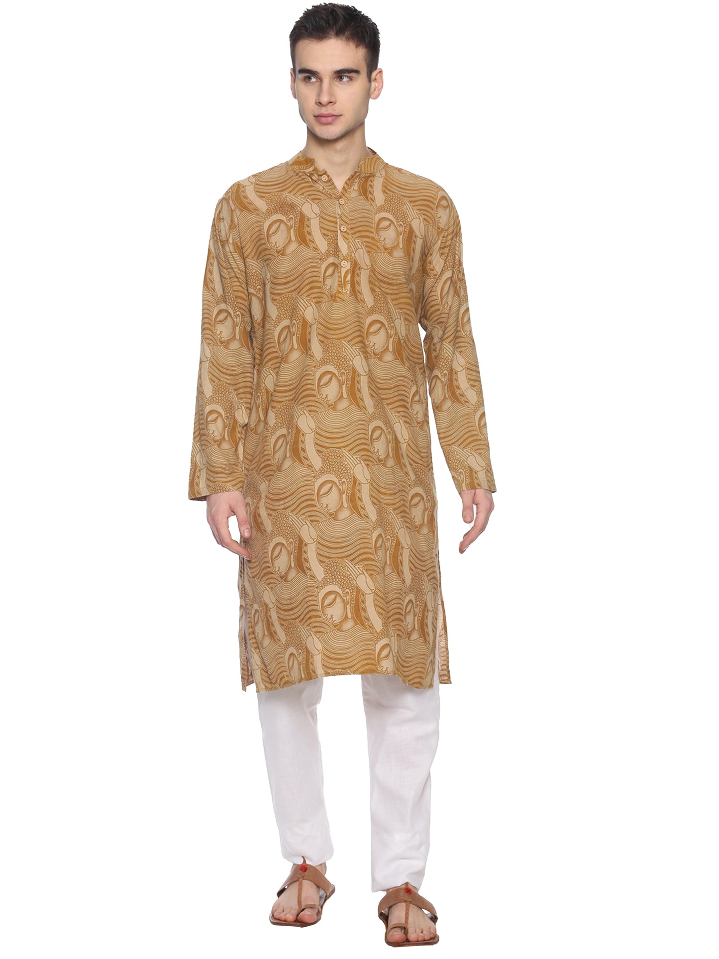 PAROKSH South Cotton Kalamkari Buddha Print Long Ethnic Kurta