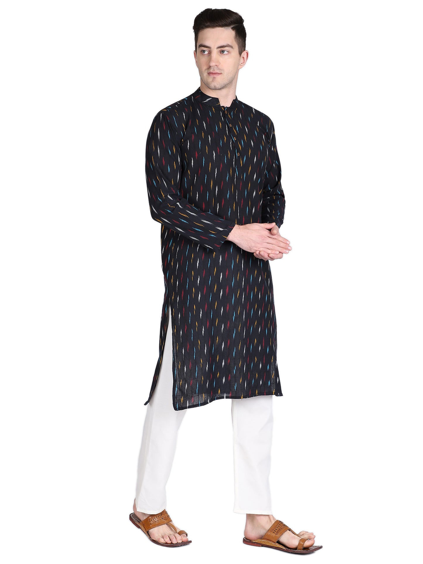 PAROKSH Men's Handloom Multi Colour Dash Ethnic ikkat Kurta