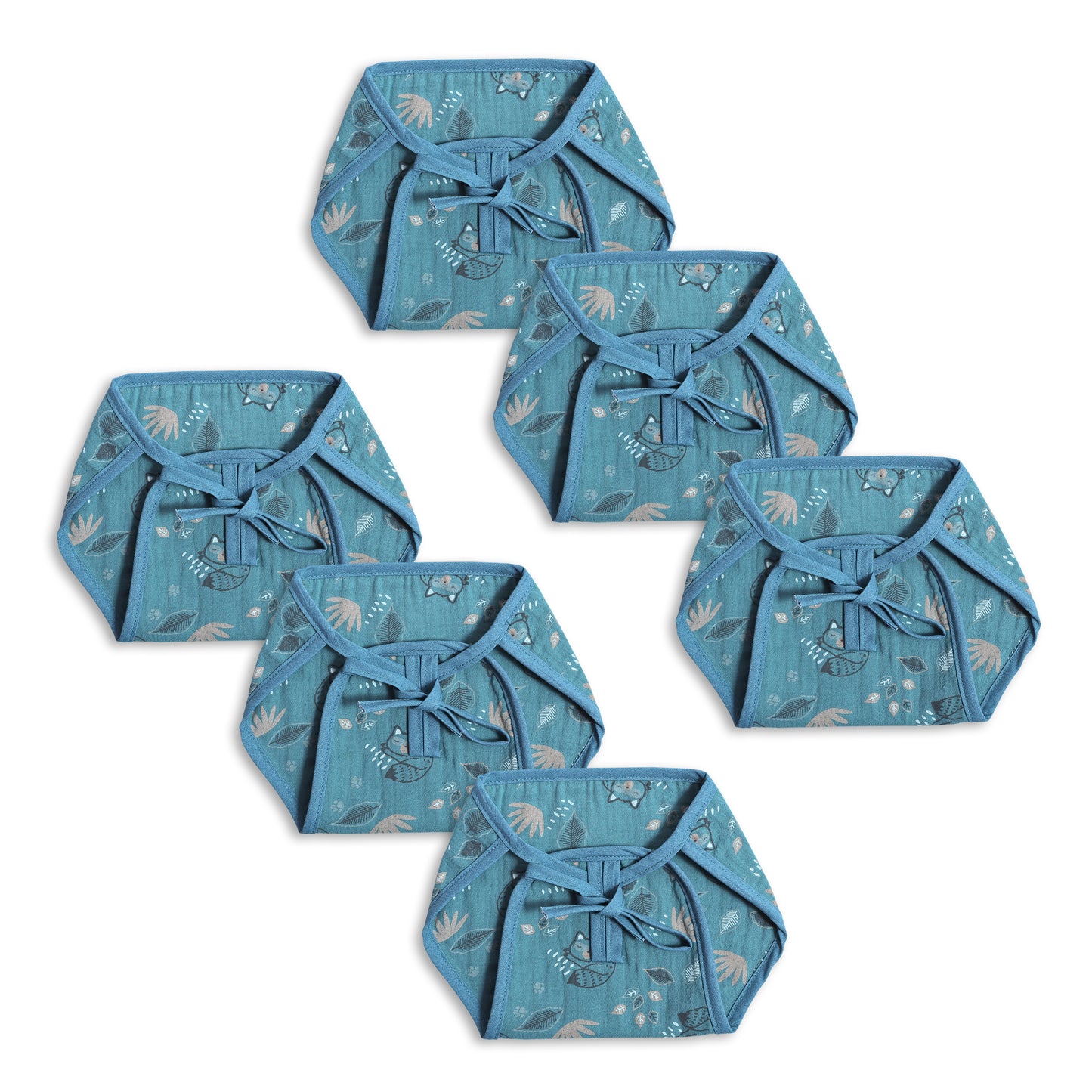 Infants Pack of 6 blue printed organic cotton muslin cushioned langot cloth diapers