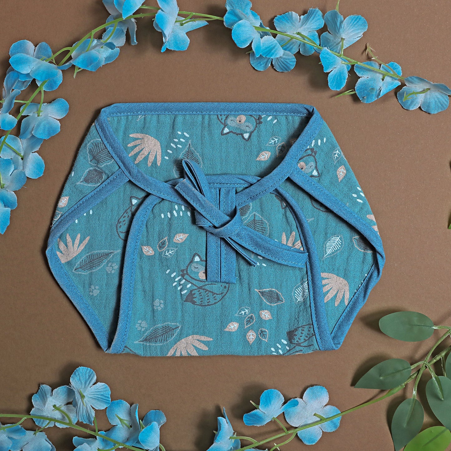 Infants Pack of 6 blue printed organic cotton muslin cushioned langot cloth diapers