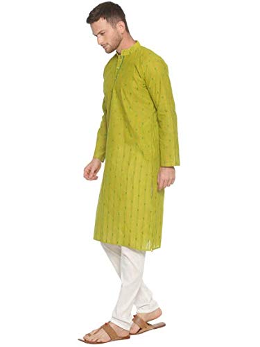 PAROKSH Men Green Ethnic Motifs Pure Cotton Embroidered Thread Work Kurta