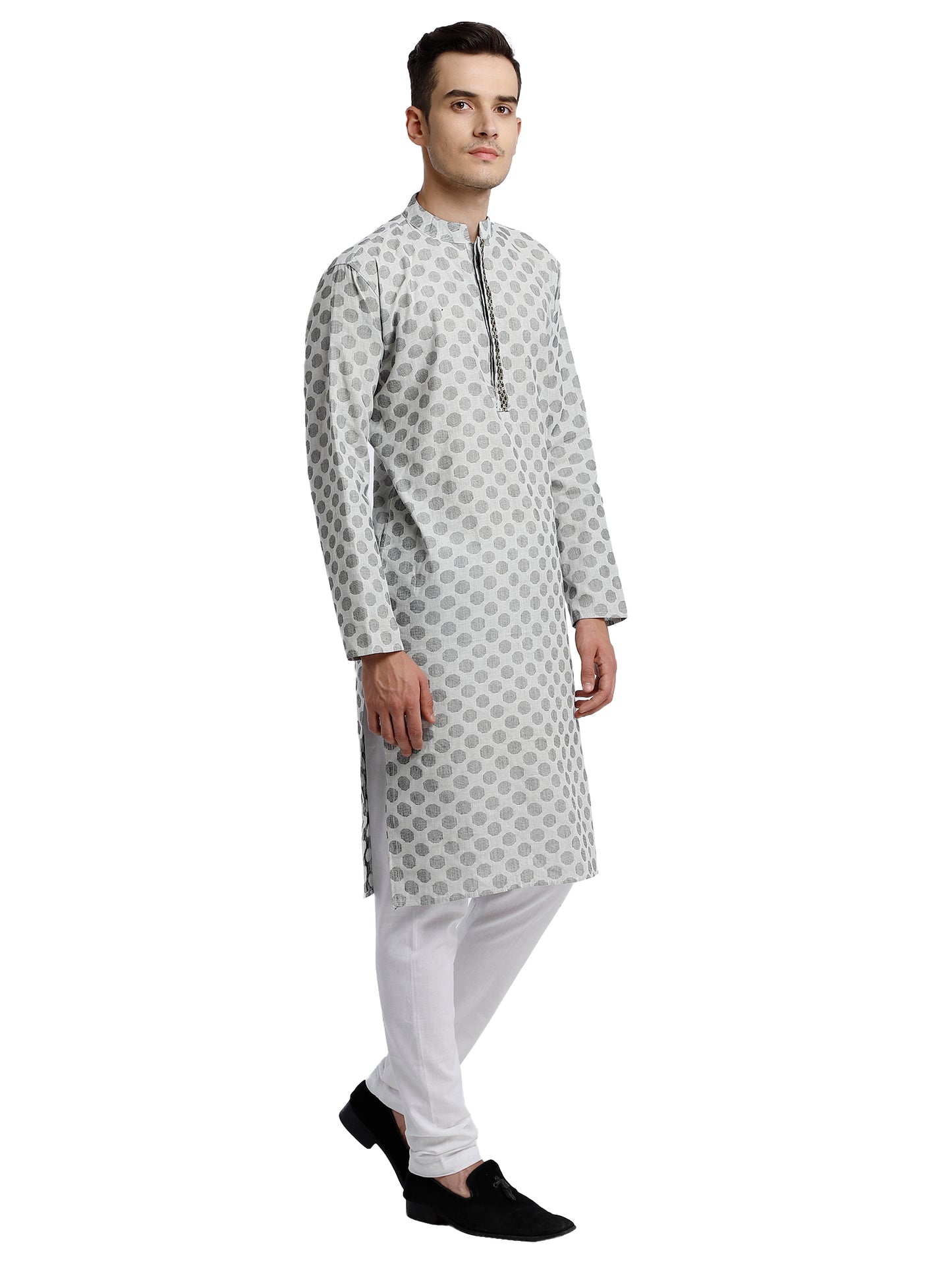 PAROKSH Men White & Beige Woven Design Cotton Thread Work Handloom Kurta