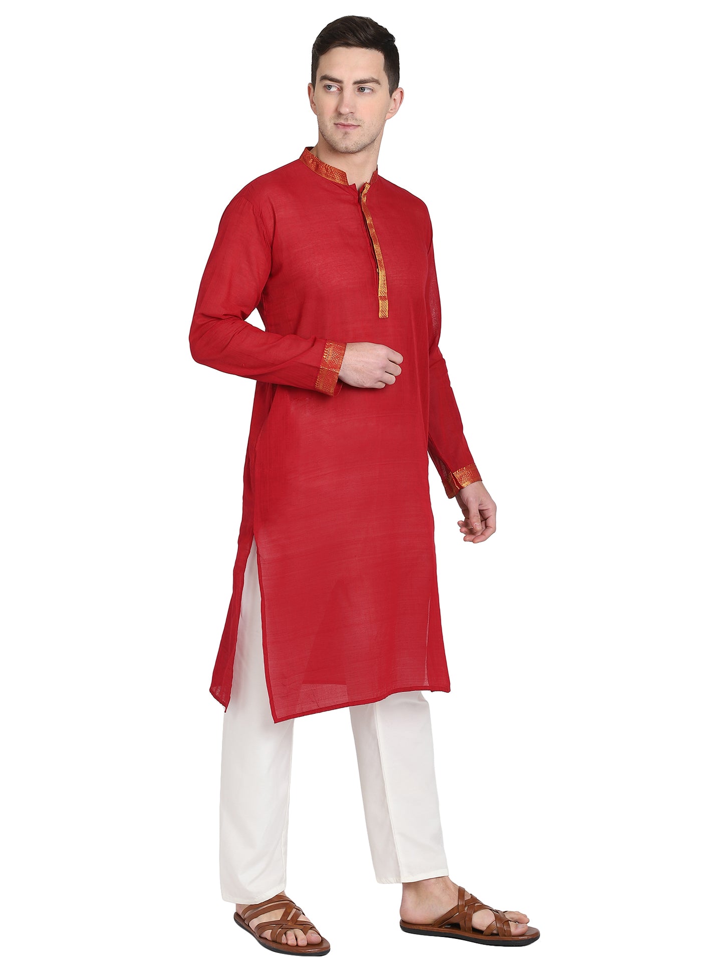 PAROKSH Men Self Design Maroon Pure Cotton Straight Kurta