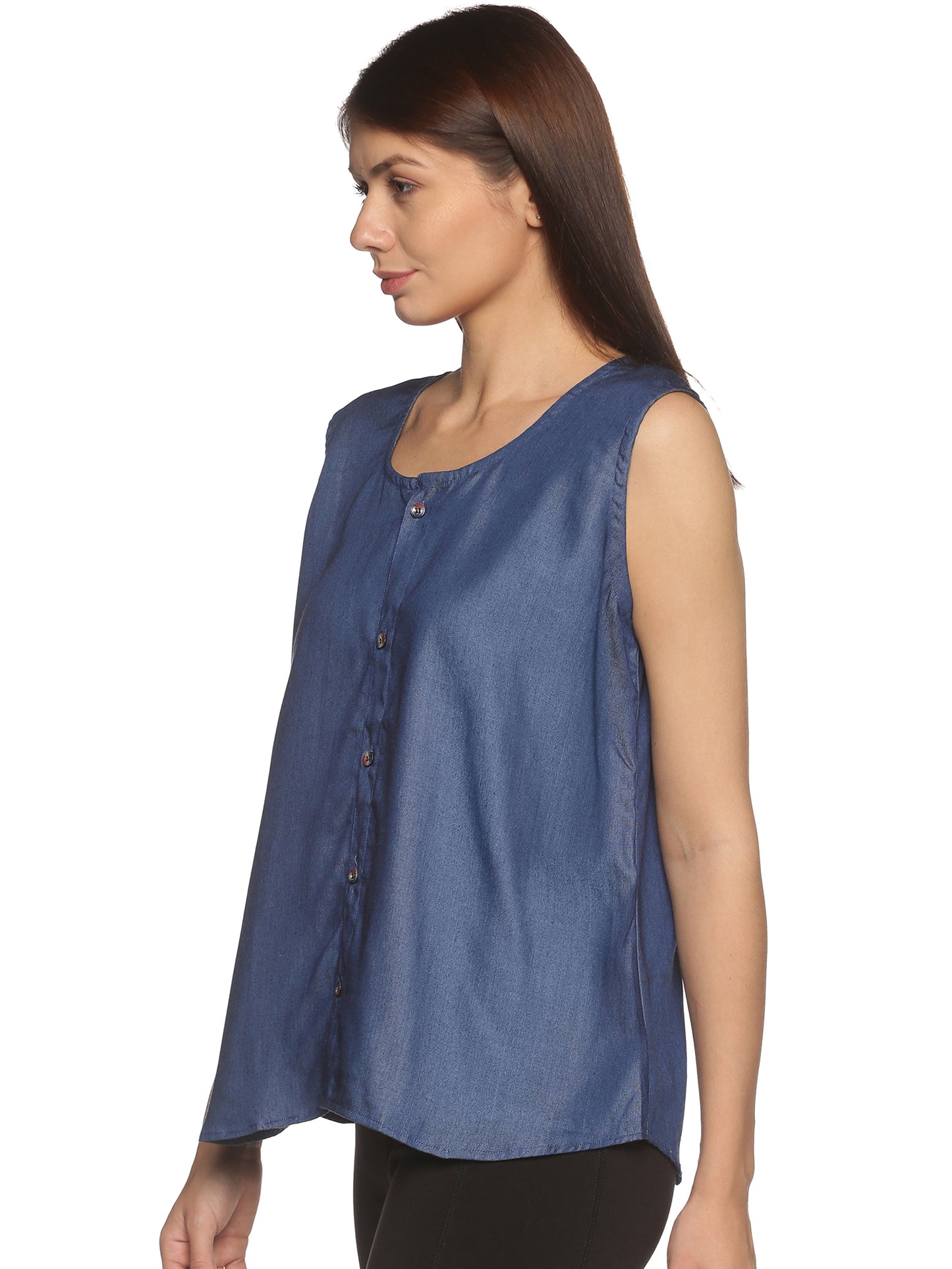 SAHORA Blue Denim Sleeveless Shirt Top