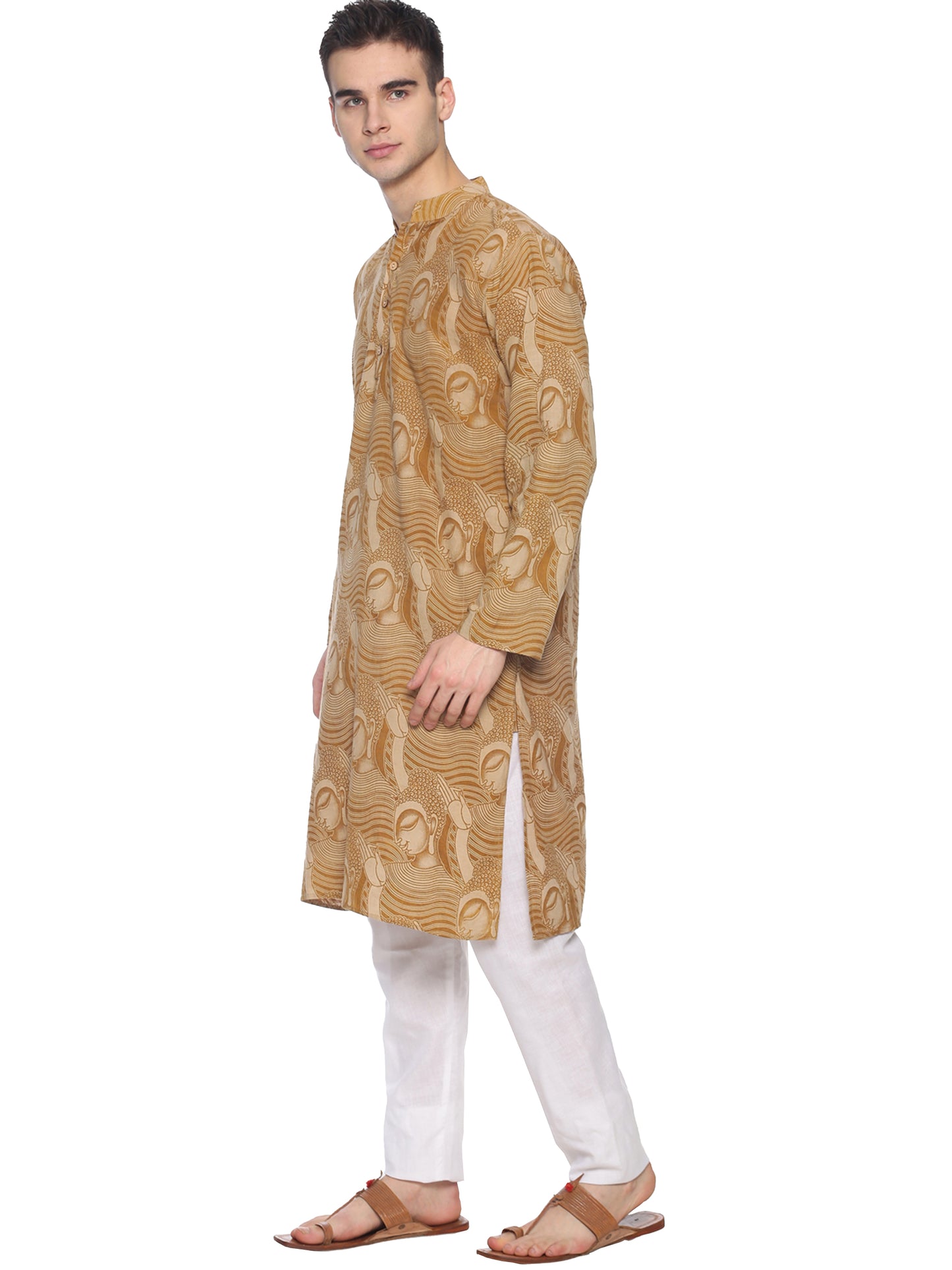 PAROKSH South Cotton Kalamkari Buddha Print Long Ethnic Kurta