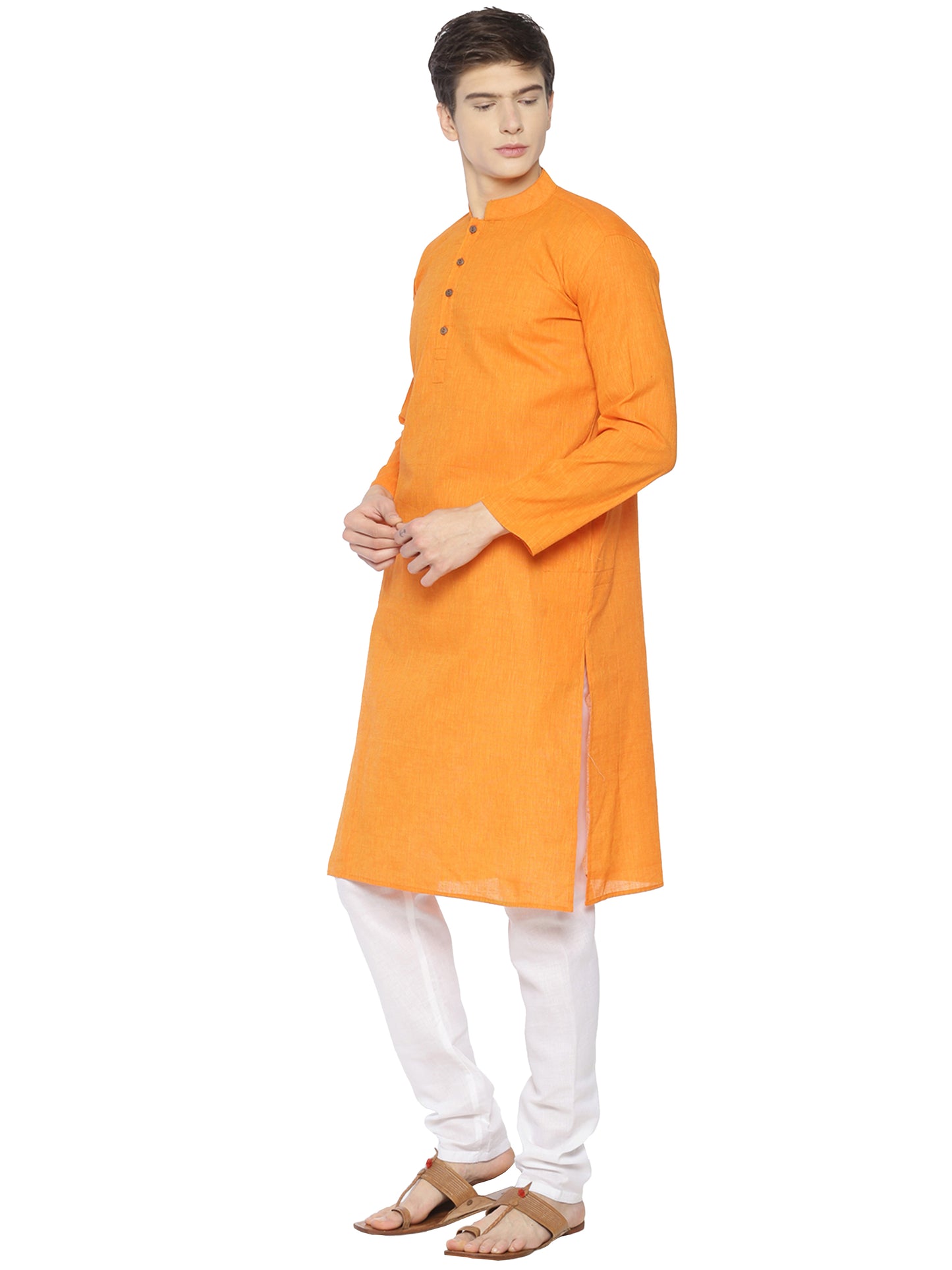 PAROKSH Mens Kesari Long Pure Handloom Ethnic Cotton Kurta