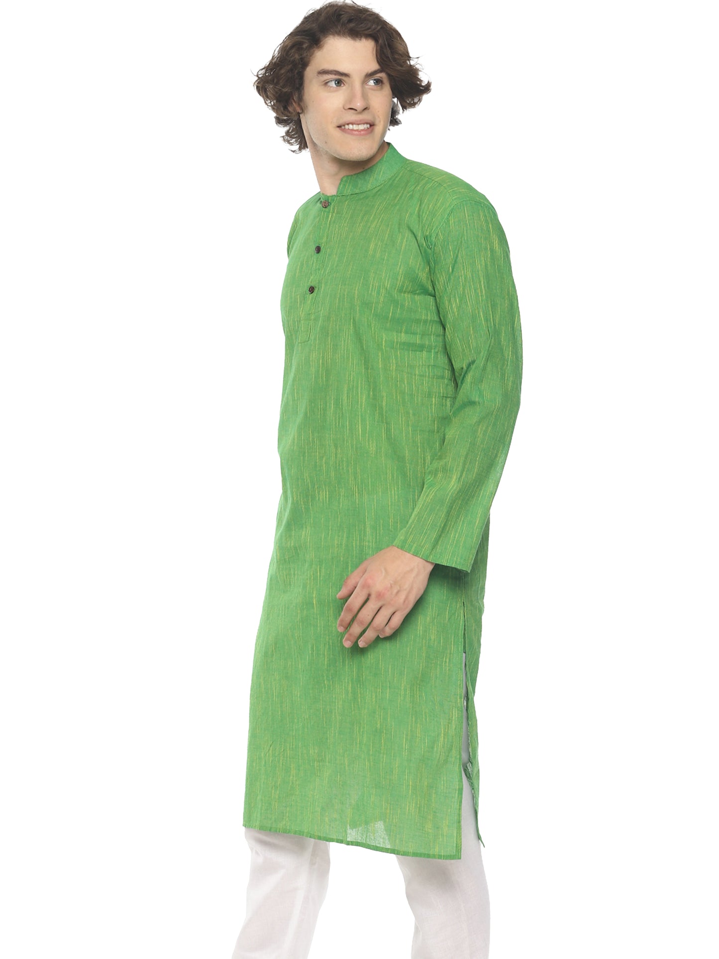 PAROKSH Mens Green Long Pure Handloom Ethnic Cotton Kurta