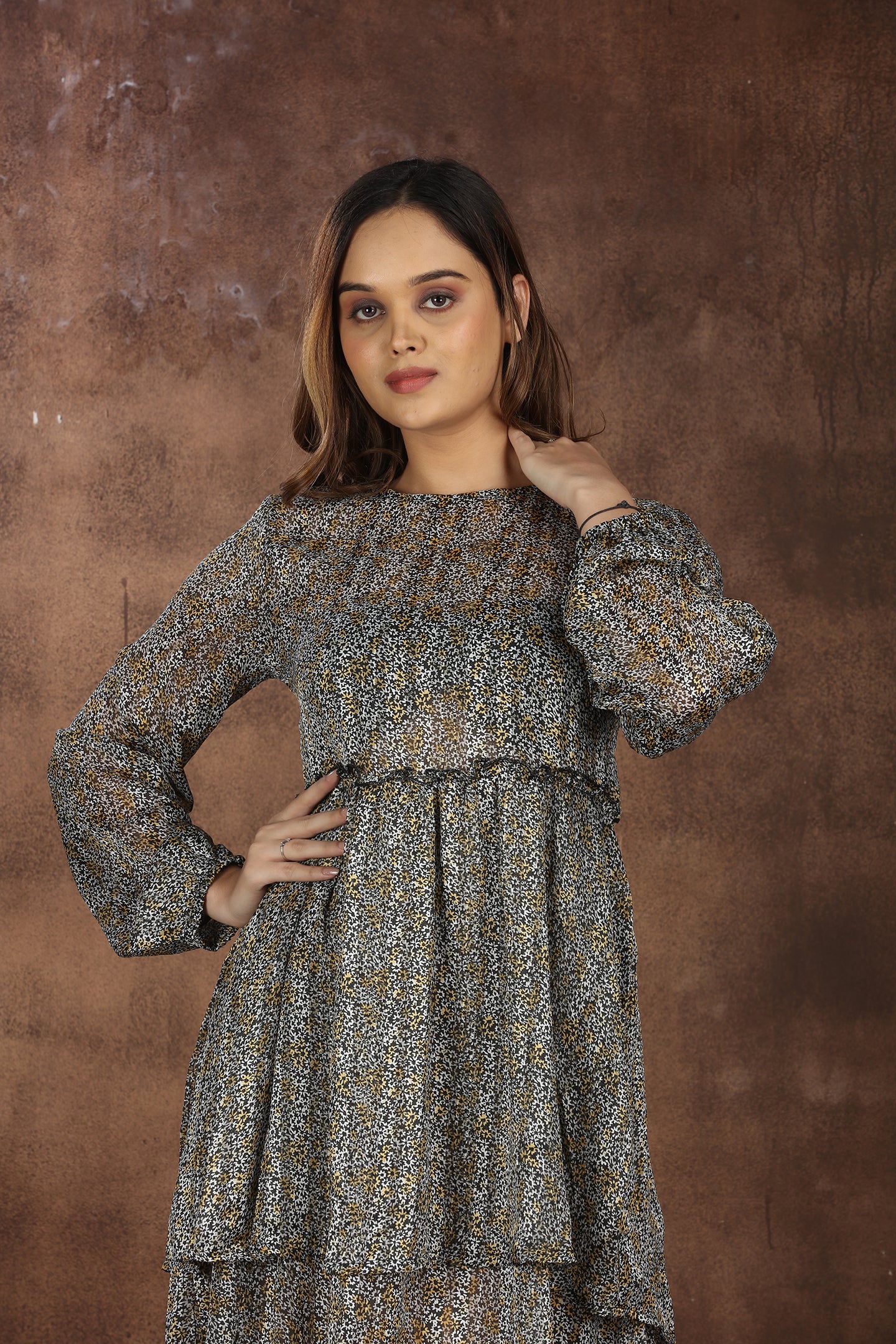 SAHORA Grey Floral Fit & Flare Dress