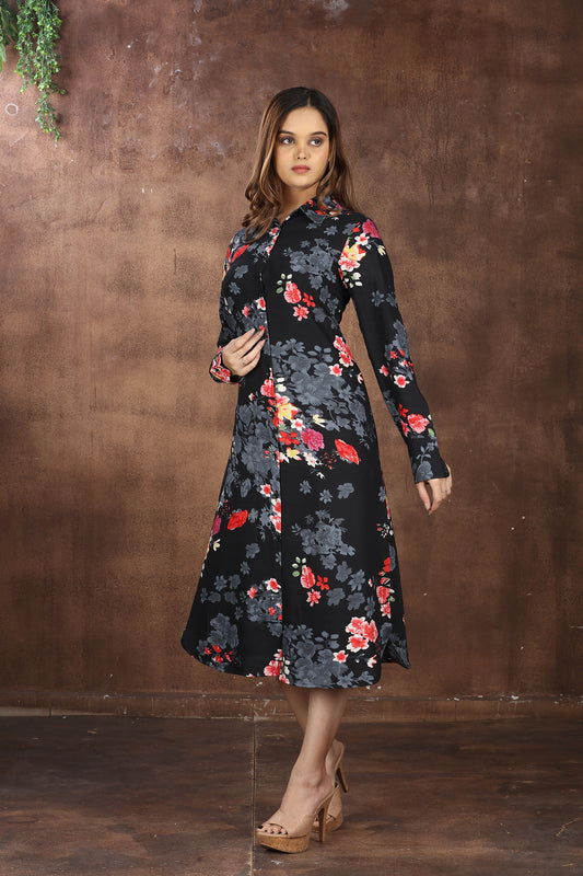 SAHORA Black Floral Shirt dress