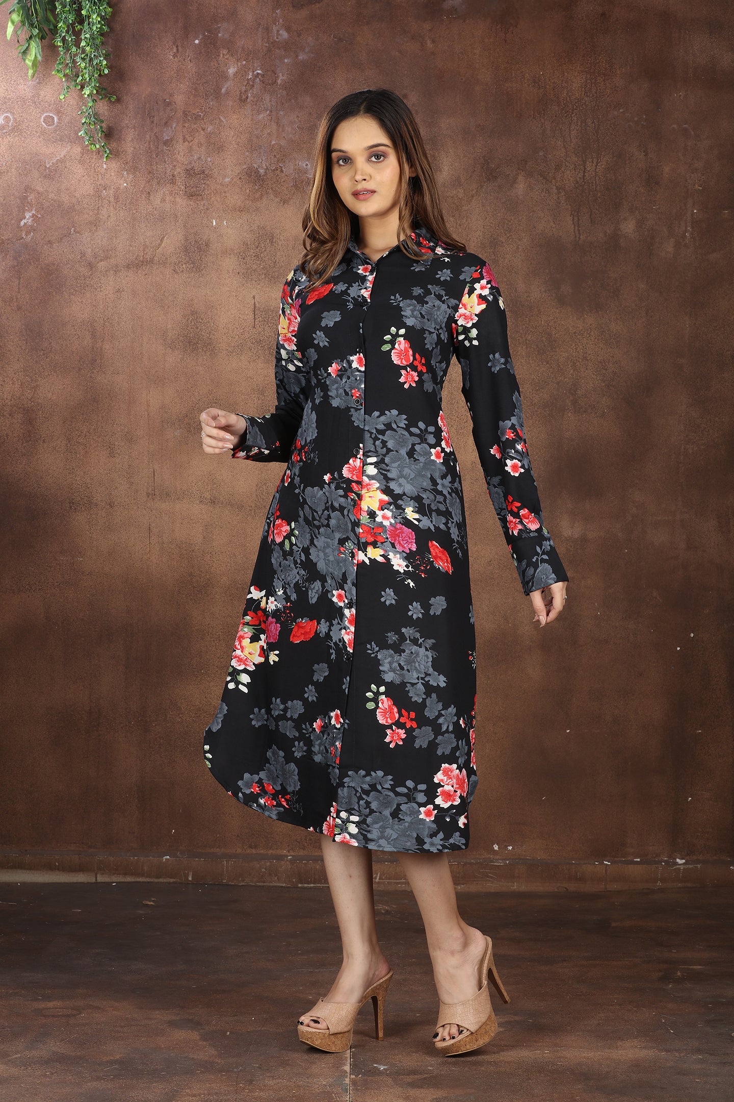 SAHORA Black Floral Shirt dress