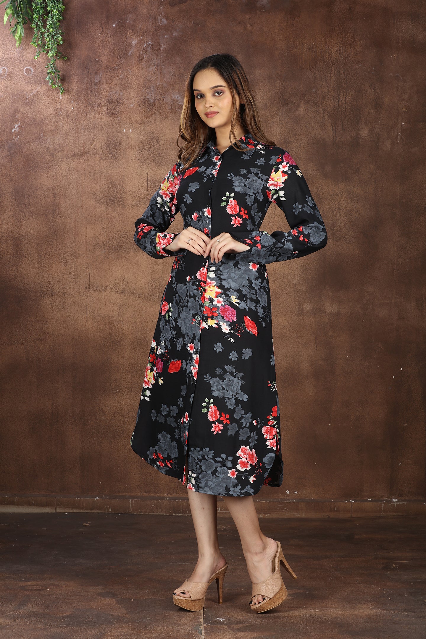 SAHORA Black Floral Shirt dress