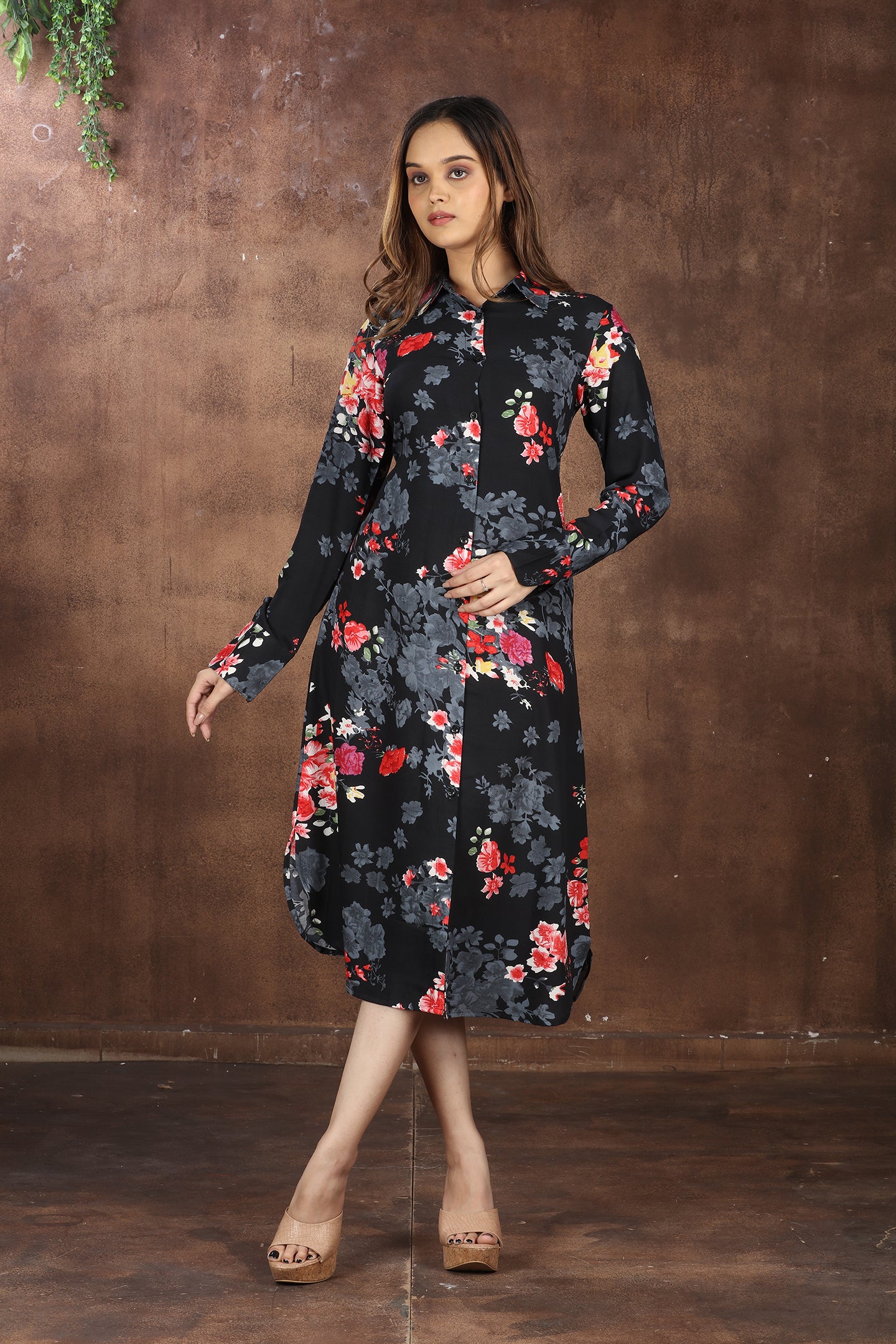 SAHORA Black Floral Shirt dress