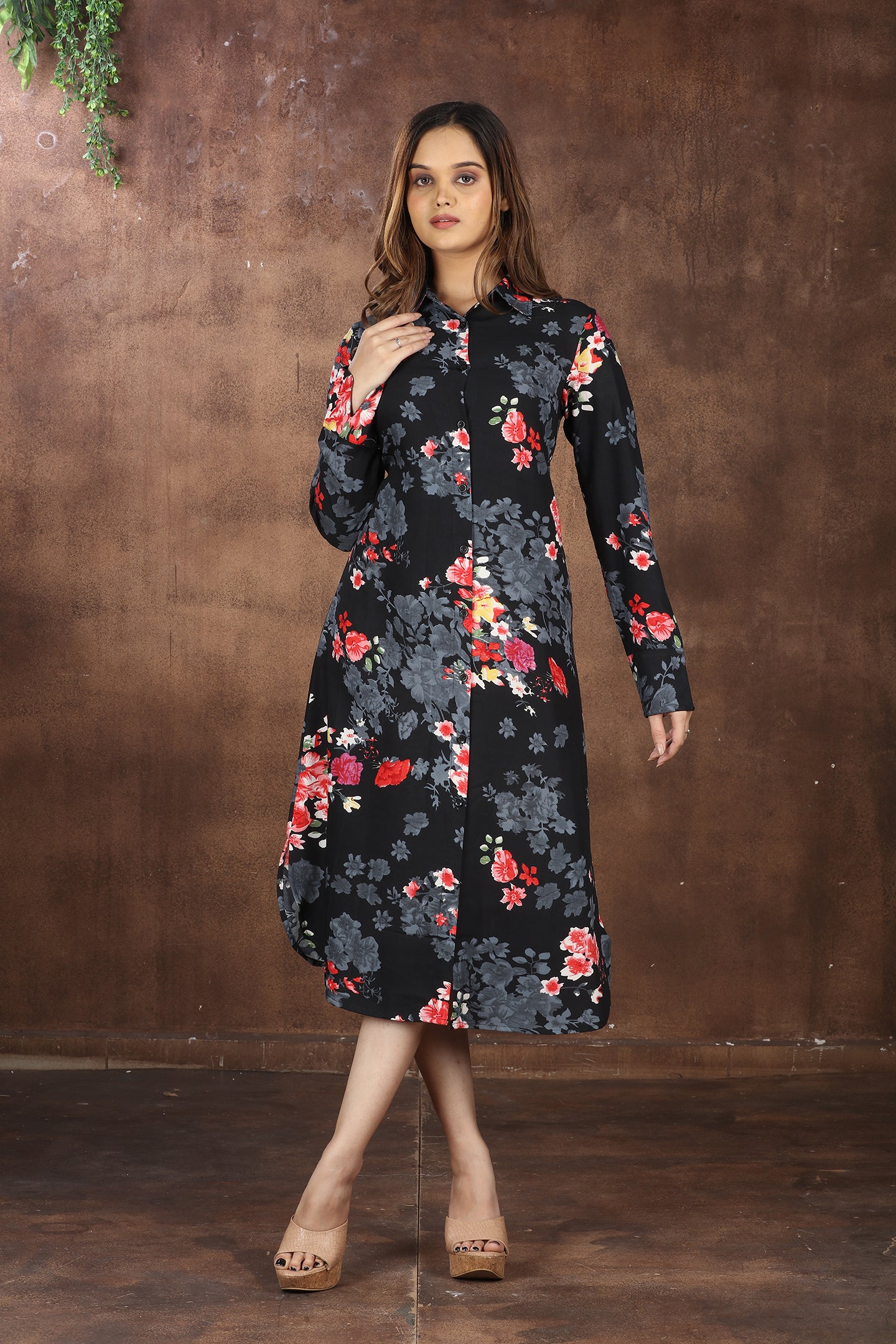 SAHORA Black Floral Shirt dress