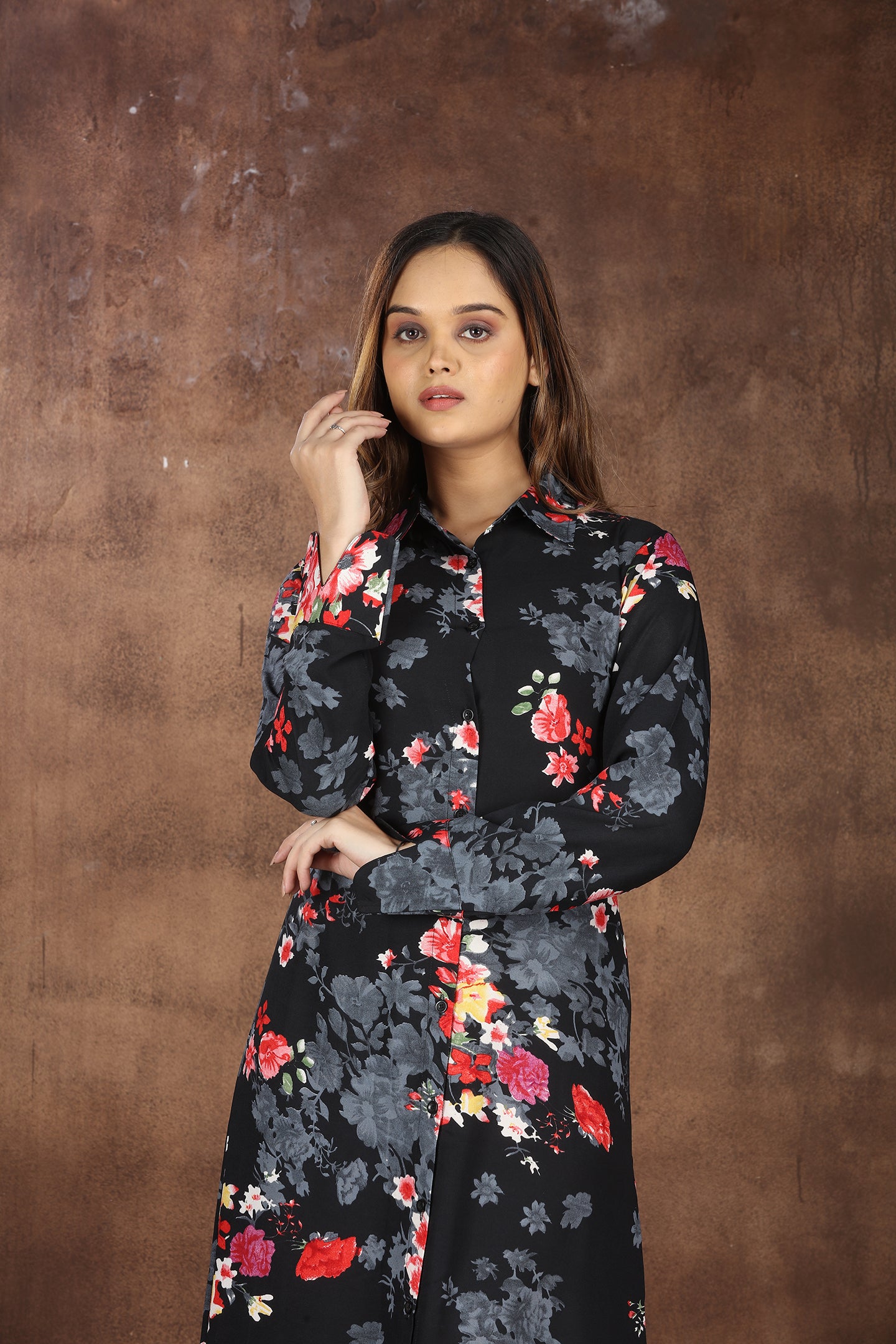 SAHORA Black Floral Shirt dress