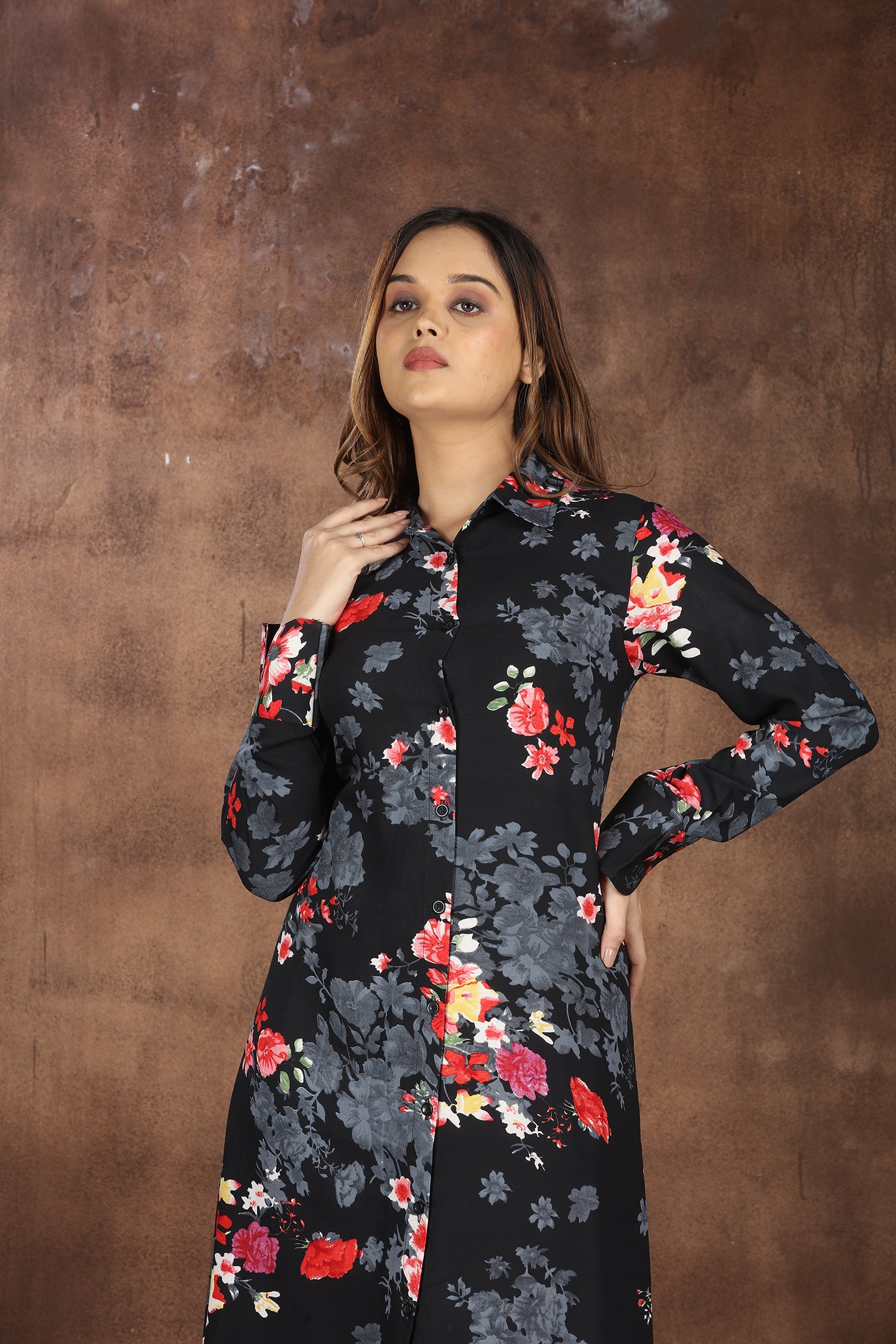 SAHORA Black Floral Shirt dress