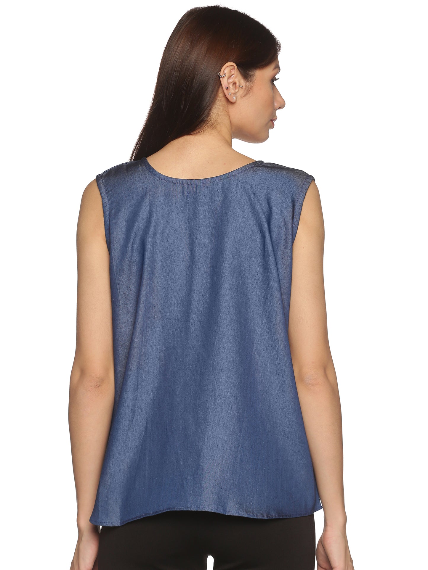 SAHORA Blue Denim Sleeveless Shirt Top