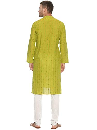 PAROKSH Men Green Ethnic Motifs Pure Cotton Embroidered Thread Work Kurta