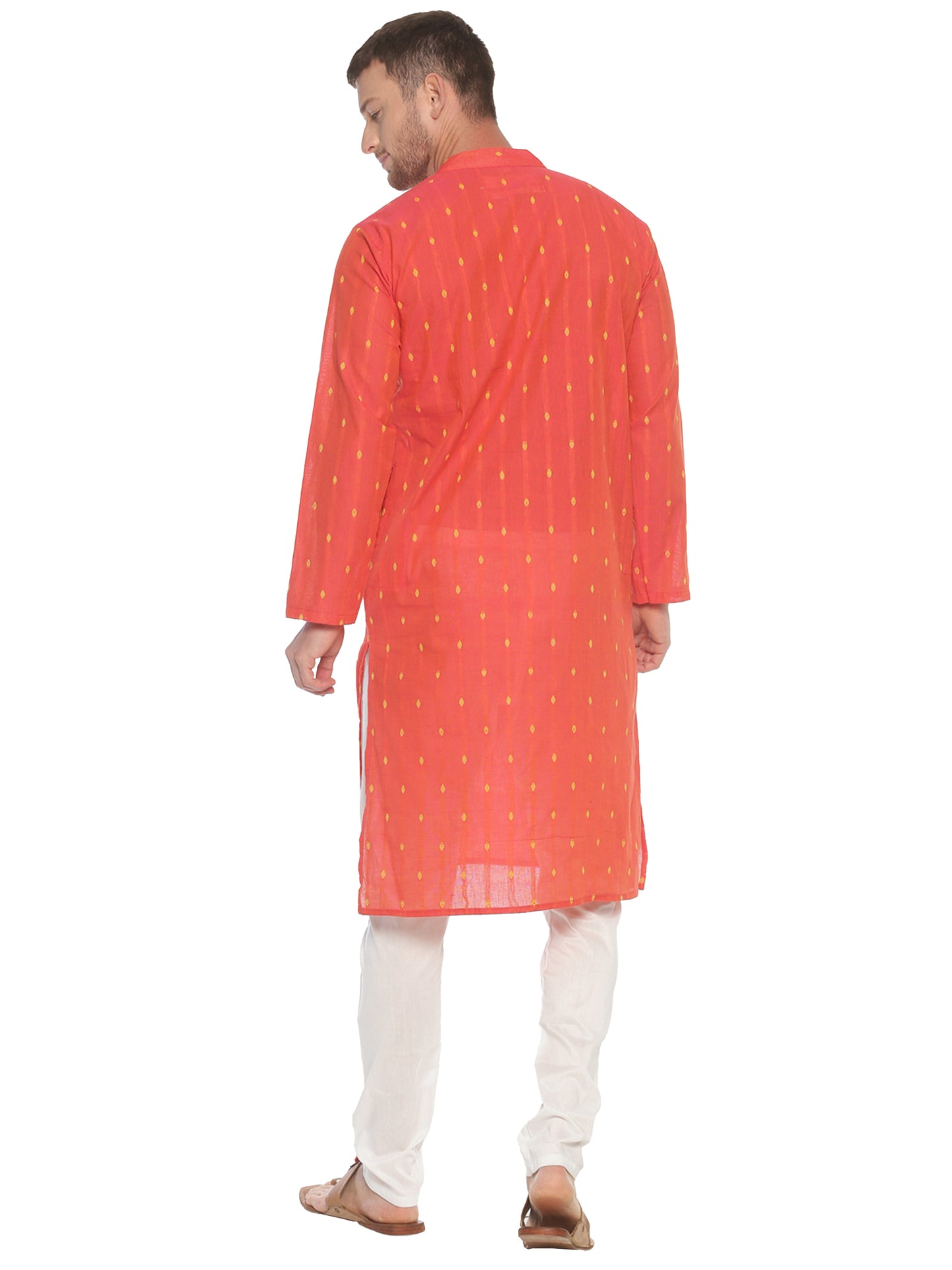 PAROKSH Men Coral Red Butti cotton Straight Kurta