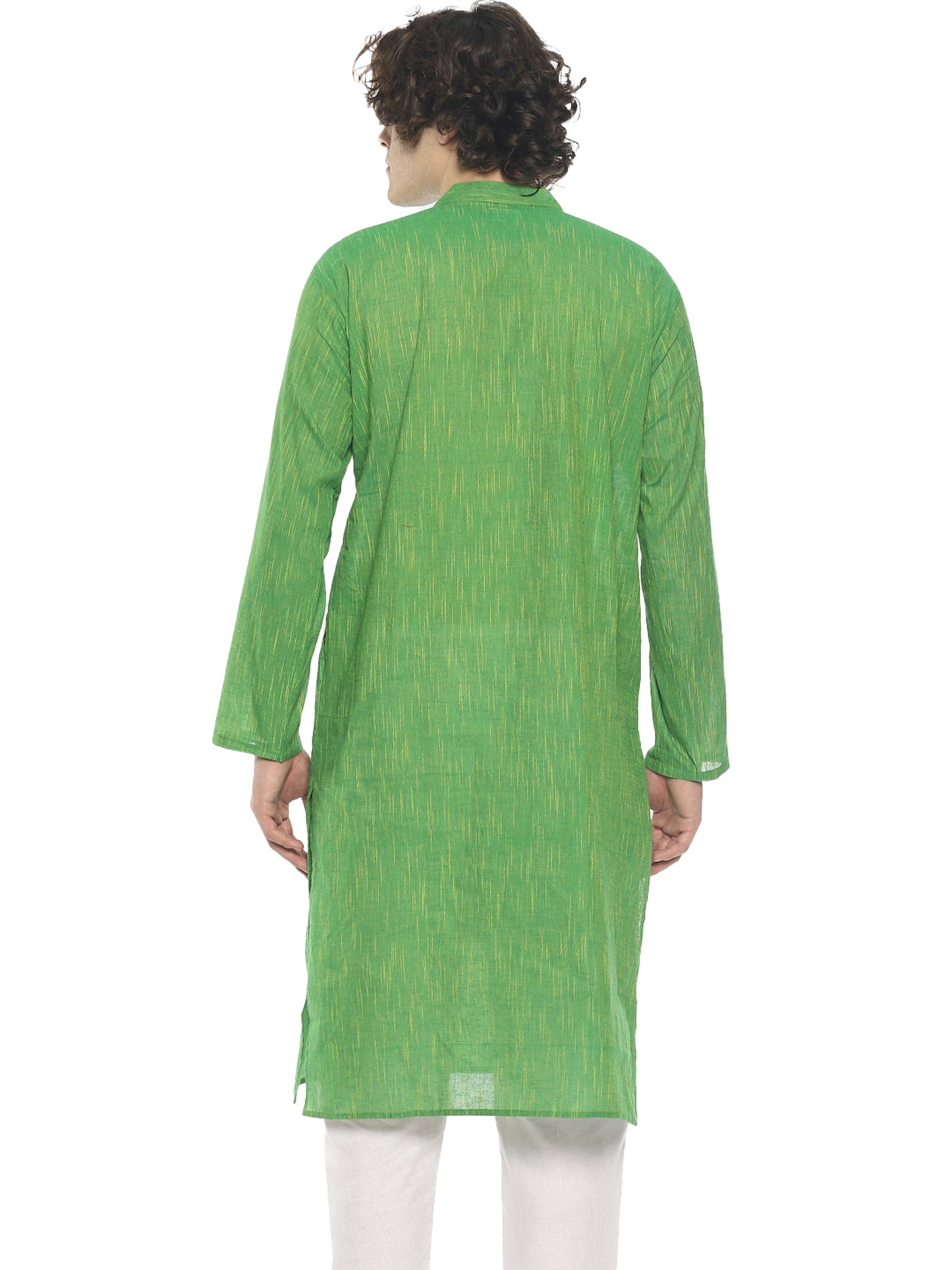 PAROKSH Mens Green Long Pure Handloom Ethnic Cotton Kurta