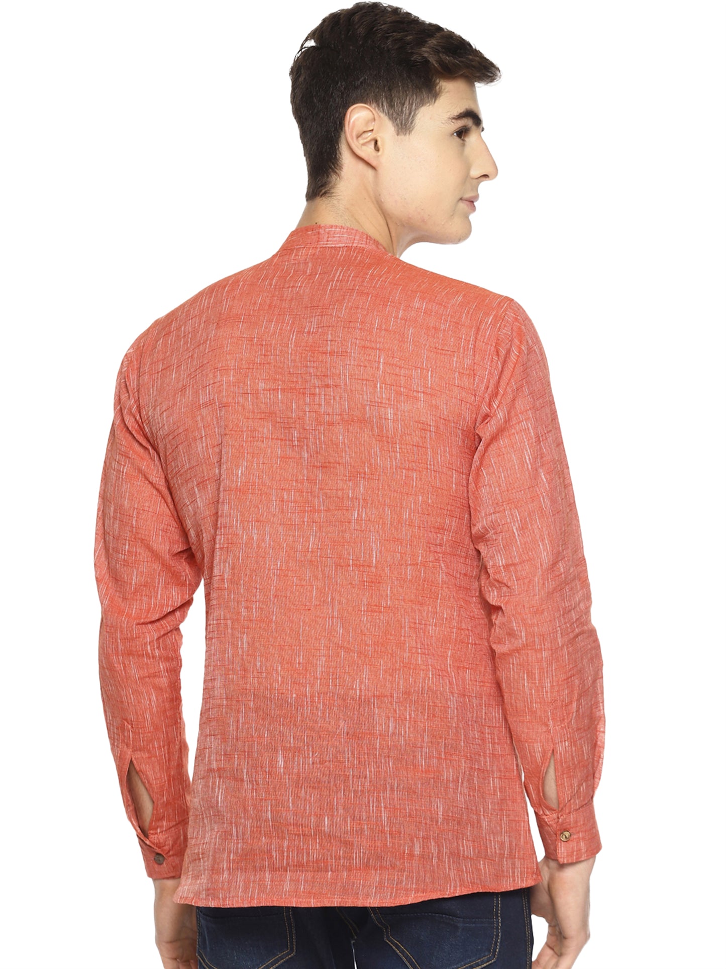 PAROKSH Men's Pink Solid Handloom Cotton Short Kurta