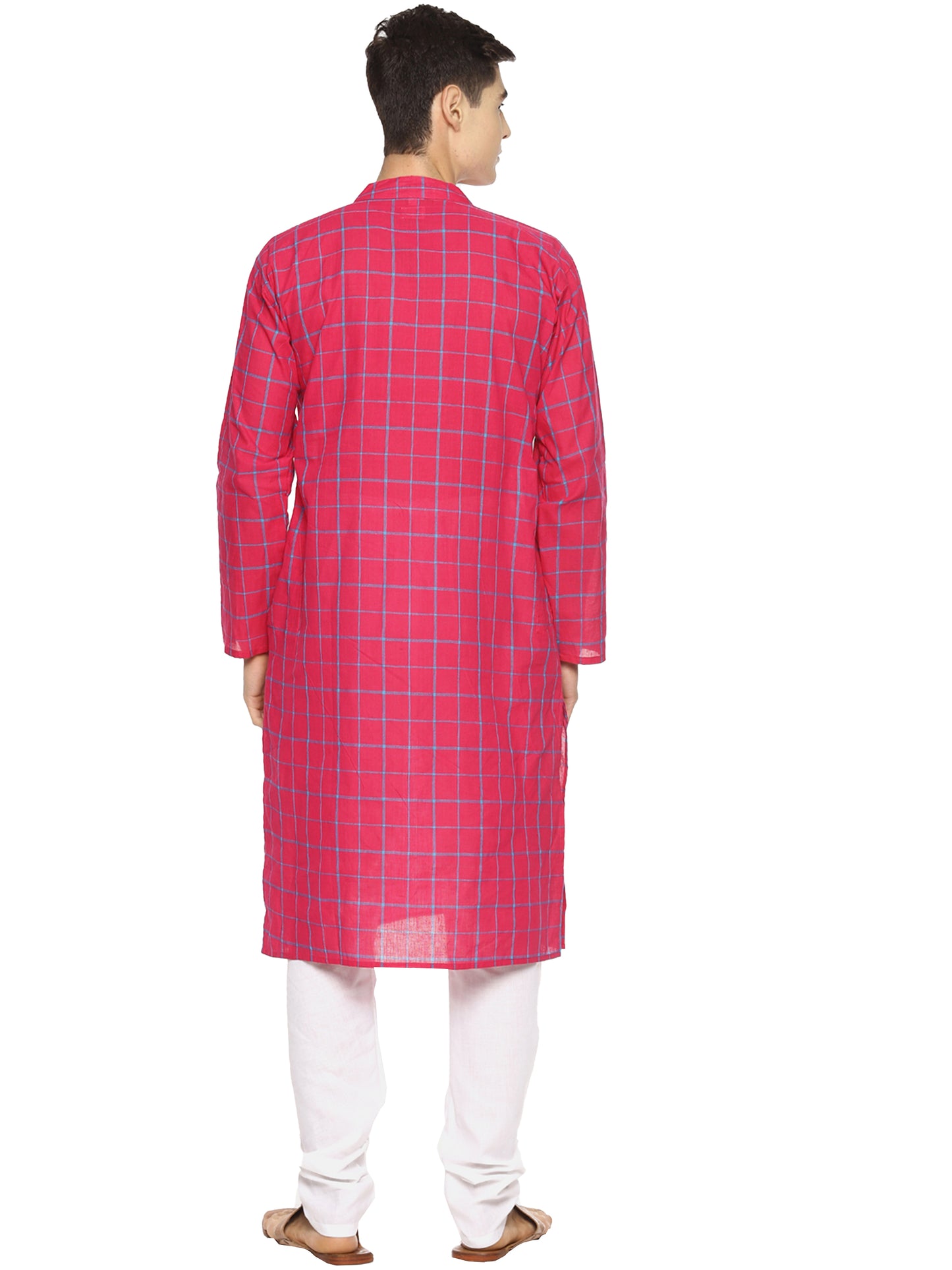 PAROKSH Men Pink Checked Pure Cotton Kurta