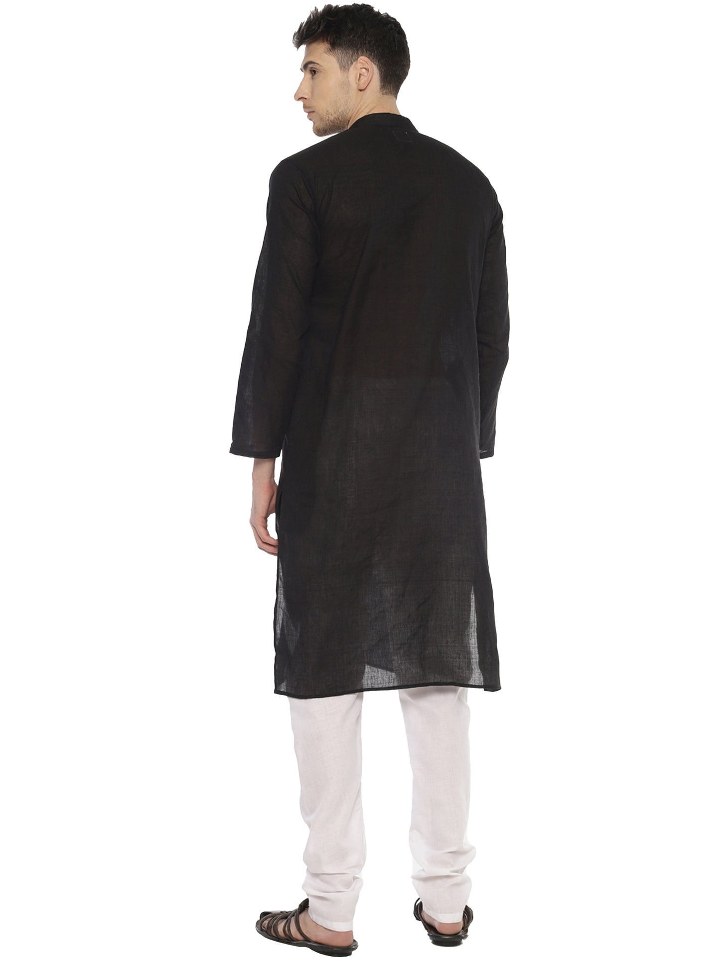 PAROKSH Men Black placket cotton Straight Kurta