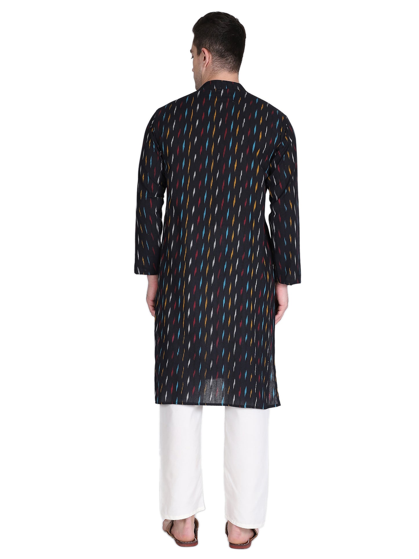 PAROKSH Men's Handloom Multi Colour Dash Ethnic ikkat Kurta