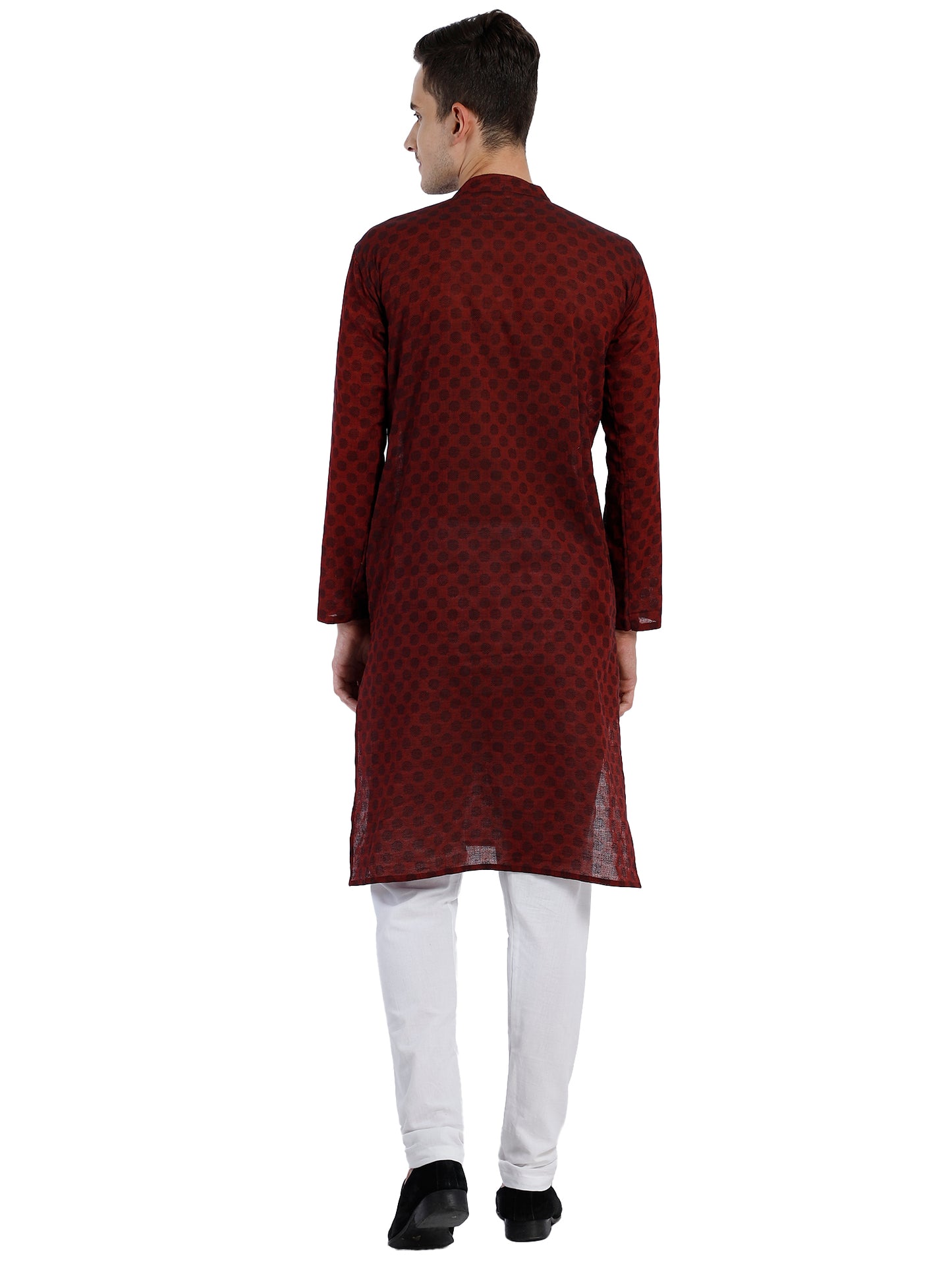 PAROKSH Men Maroon & Beige Woven Design Cotton Thread Work Handloom Kurta