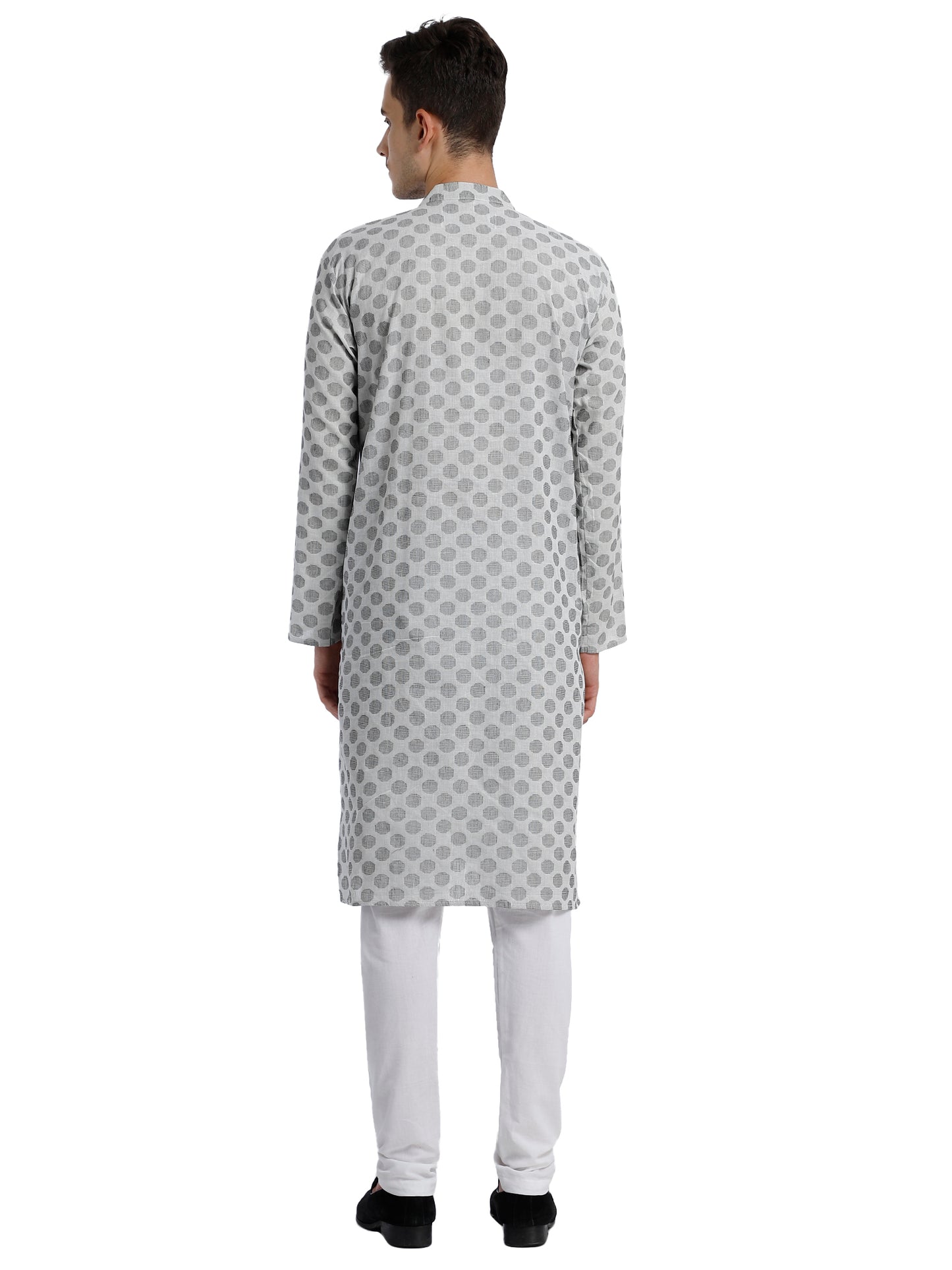 PAROKSH Men White & Beige Woven Design Cotton Thread Work Handloom Kurta