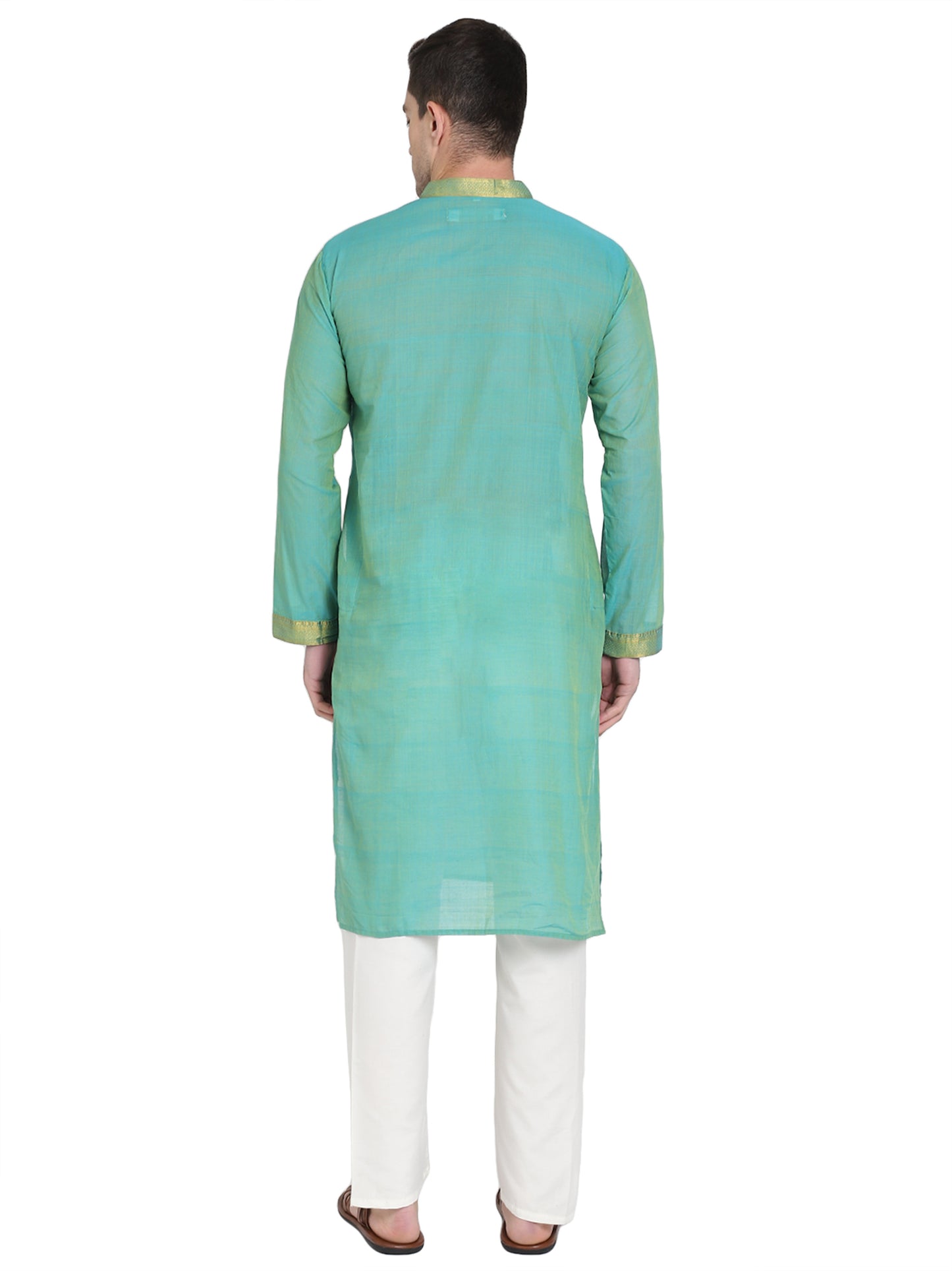 PAROKSH Men's Embroidered Mint Handloom Long Cotton Ethnic Kurta