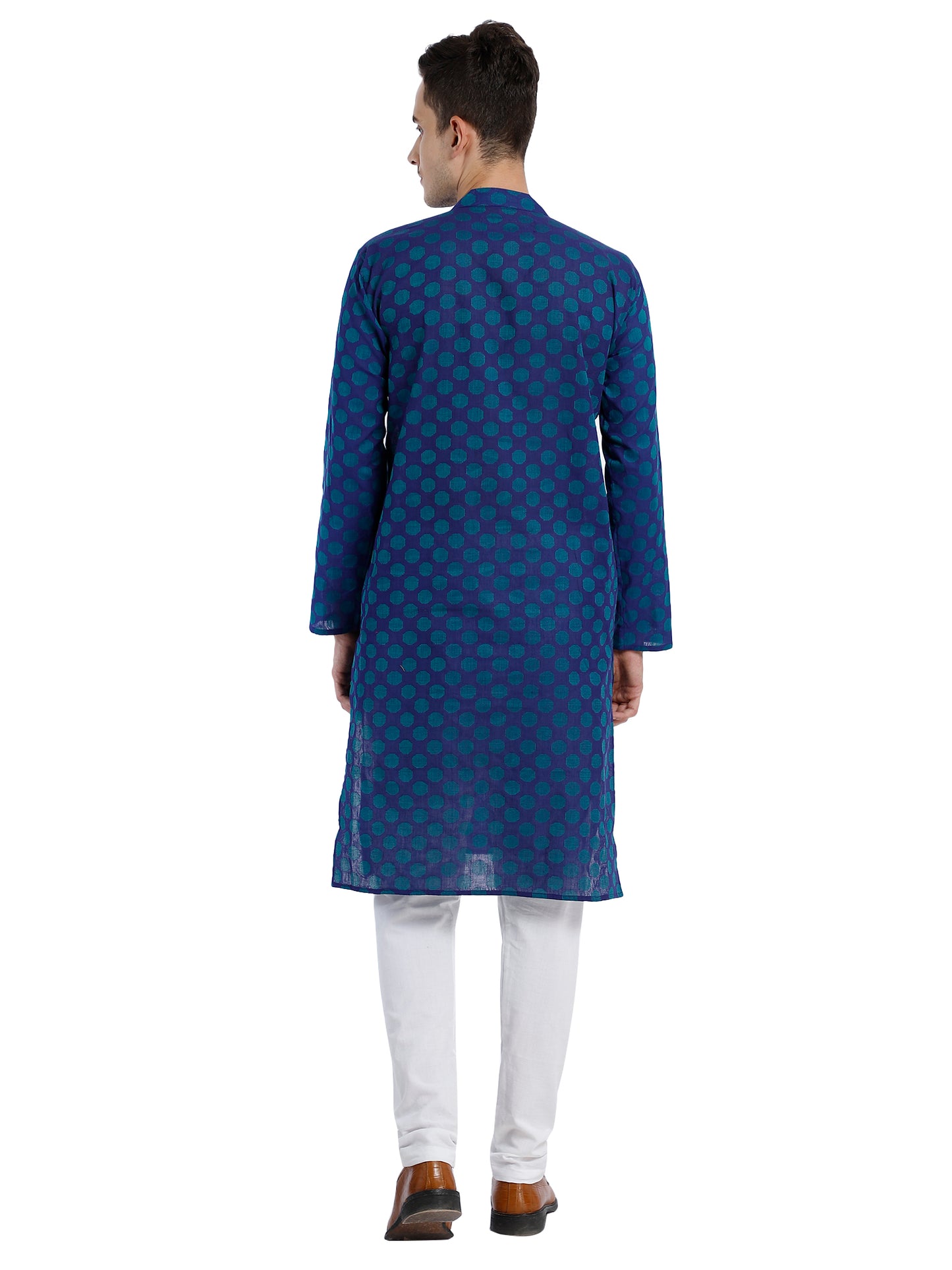PAROKSH Men Blue & Beige Woven Design Cotton Thread Work Handloom Kurta