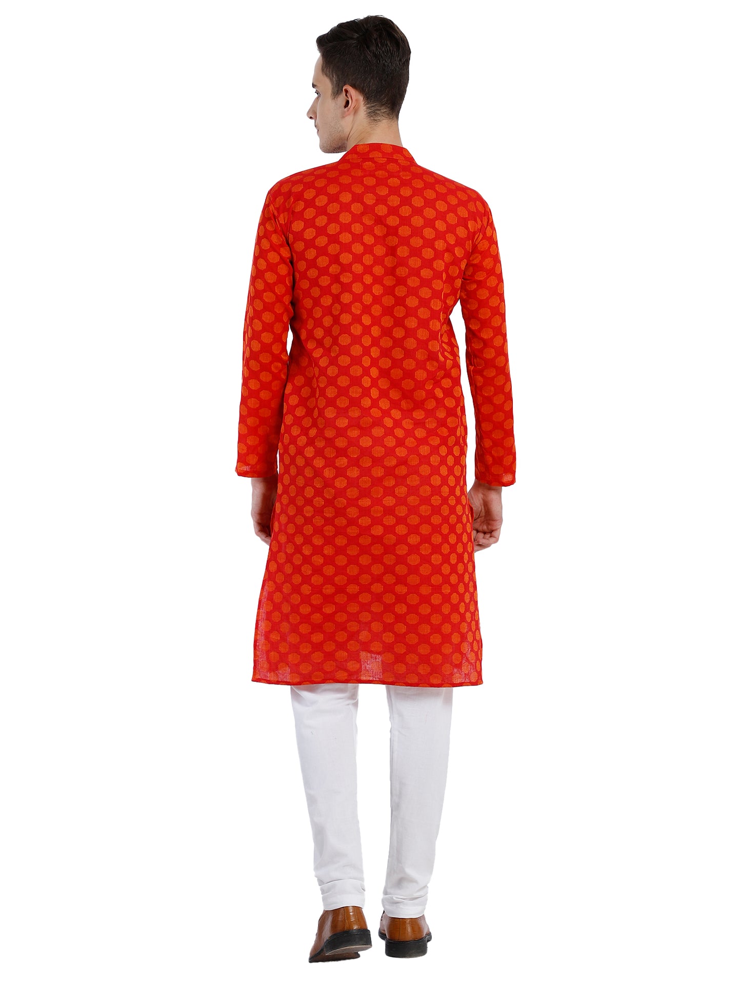 PAROKSH Men Pink & Beige Woven Design Cotton Thread Work Handloom Kurta