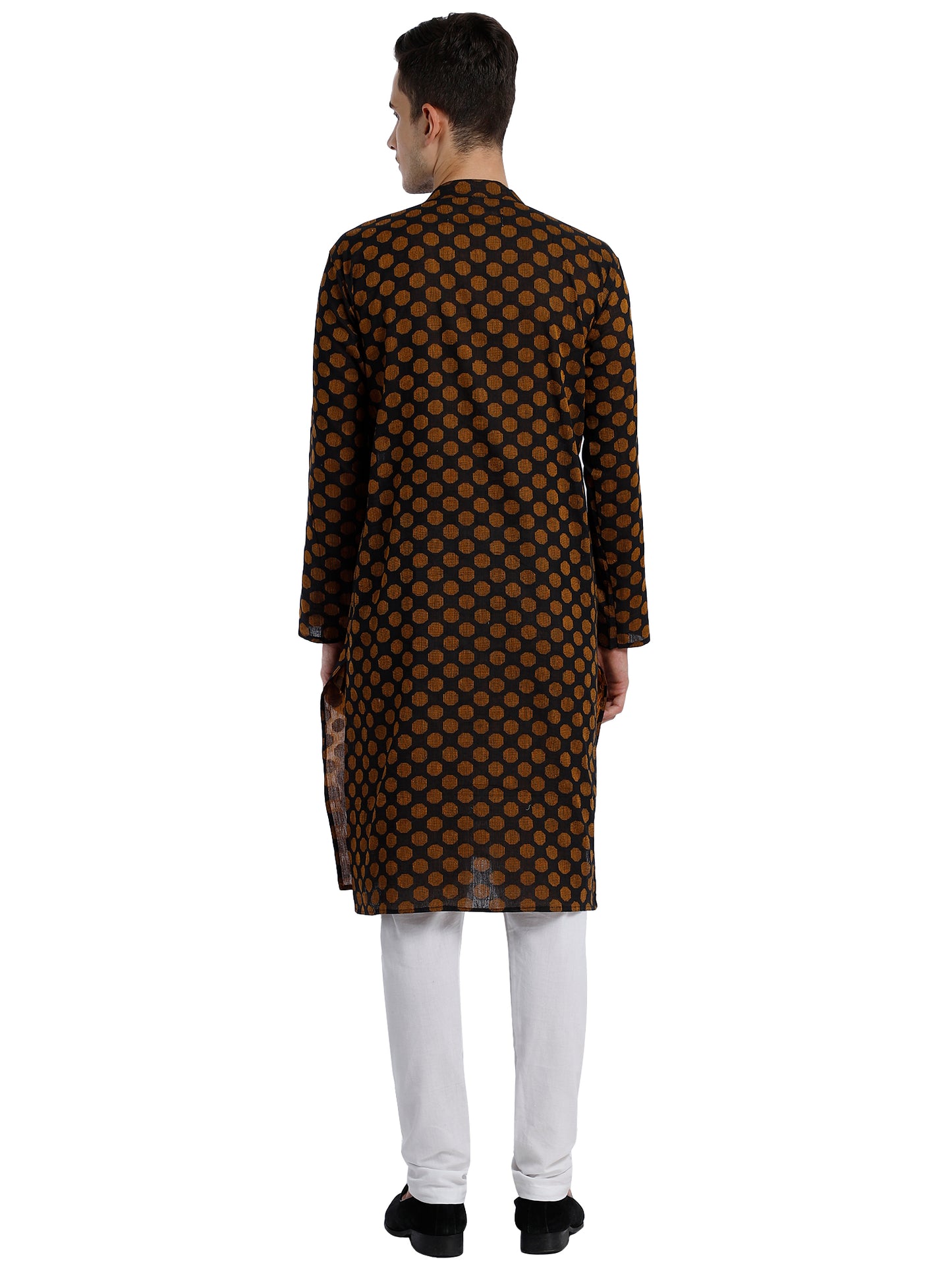 PAROKSH Men Brown & Beige Woven Design Cotton Thread Work Handloom Kurta