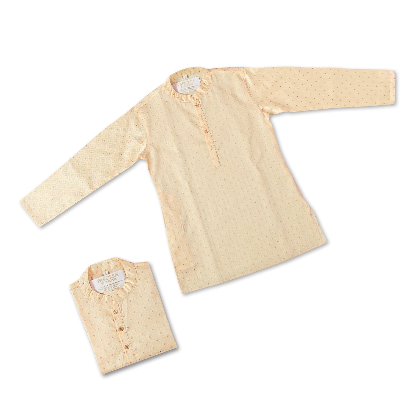 PAROKSH Boys Cream Handloom Cotton Printed Straight Kurta