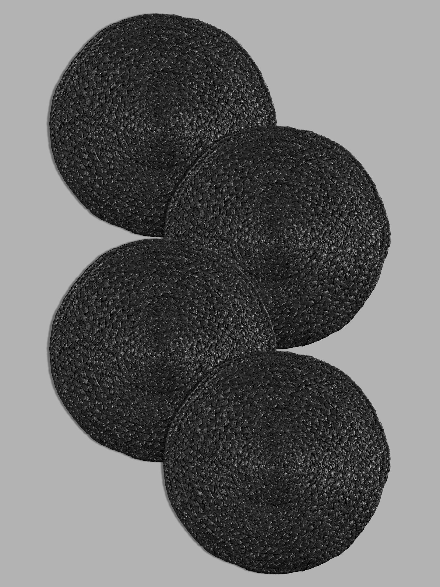 Set Of 4 Black Braided Reversible Jute Table Placemats