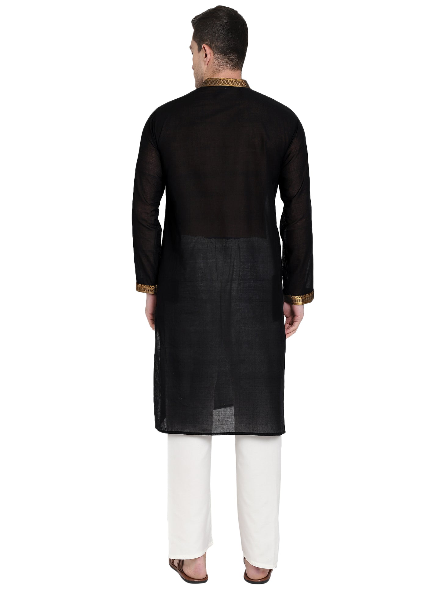 Paroksh Men's Black Self Design Pure Cotton Straight Kurta