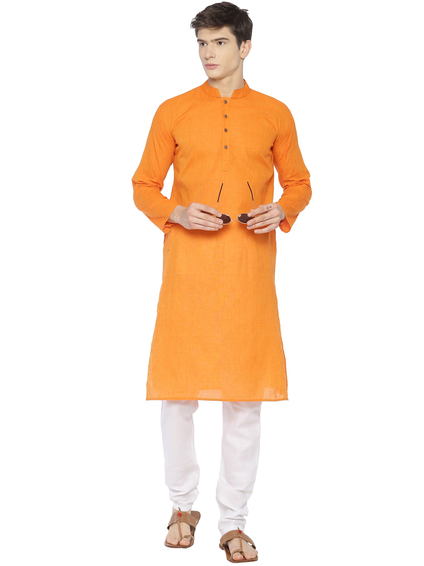 PAROKSH Mens Kesari Long Pure Handloom Ethnic Cotton Kurta