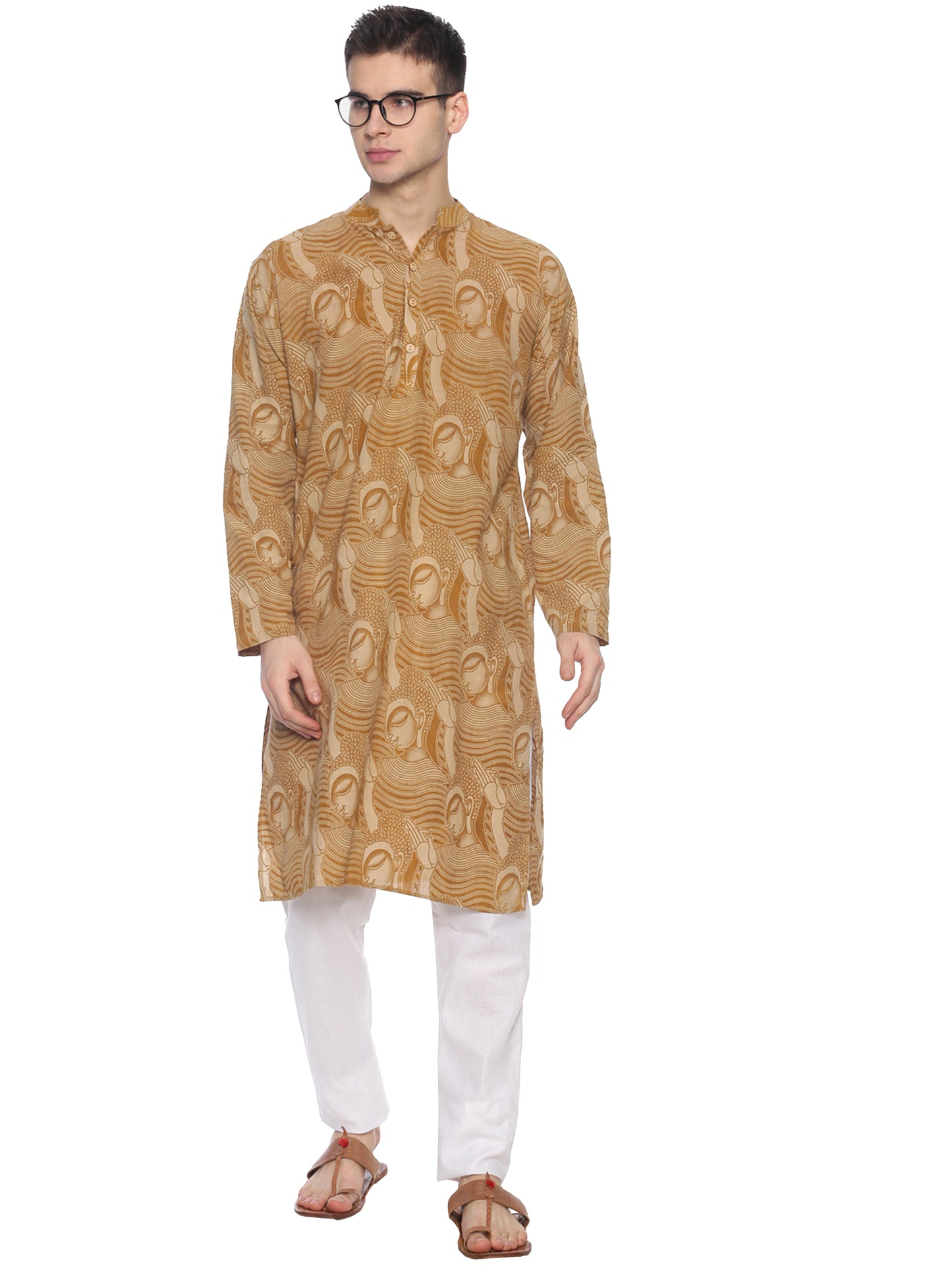 PAROKSH South Cotton Kalamkari Buddha Print Long Ethnic Kurta