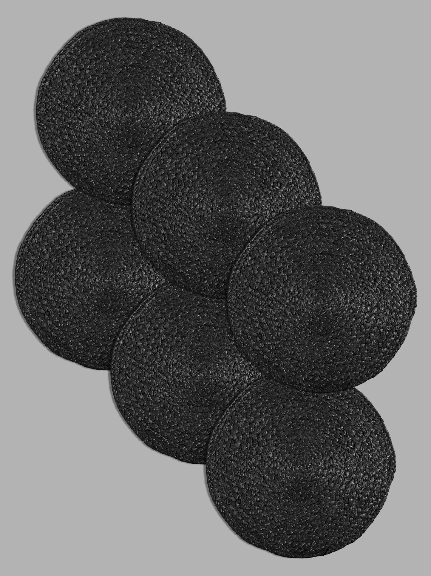 Set Of 6 Black Braided Reversible Jute Table Placemats