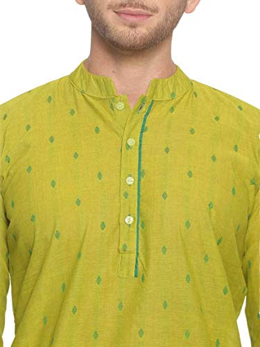 PAROKSH Men Green Ethnic Motifs Pure Cotton Embroidered Thread Work Kurta
