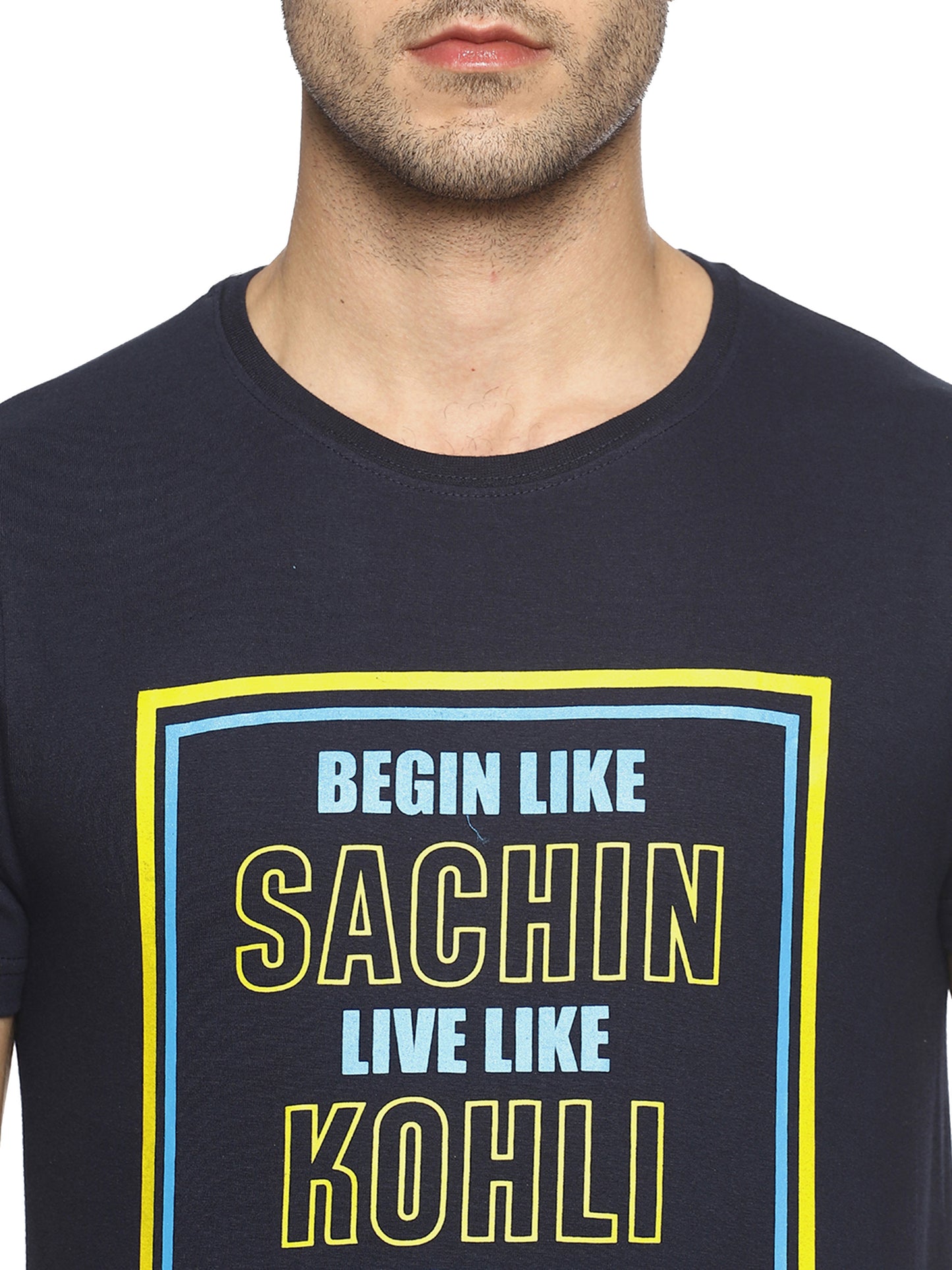 OBOW Navy Blue Printed Quirky Cricket worldcup Round Neck Half Sleeve Cotton Tshirt