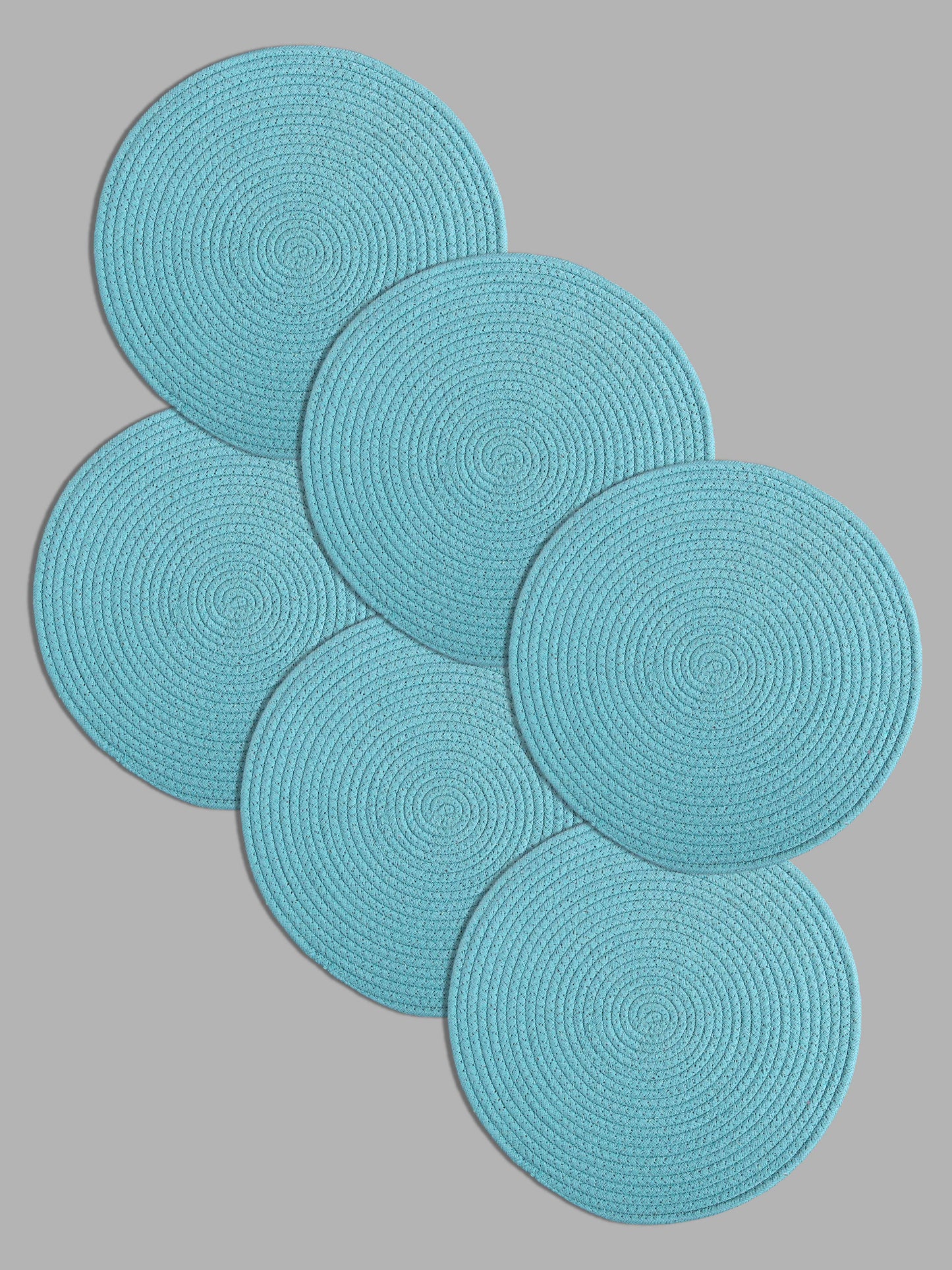 Set Of 6 Blue Braided Reversible cotton Table Placemats