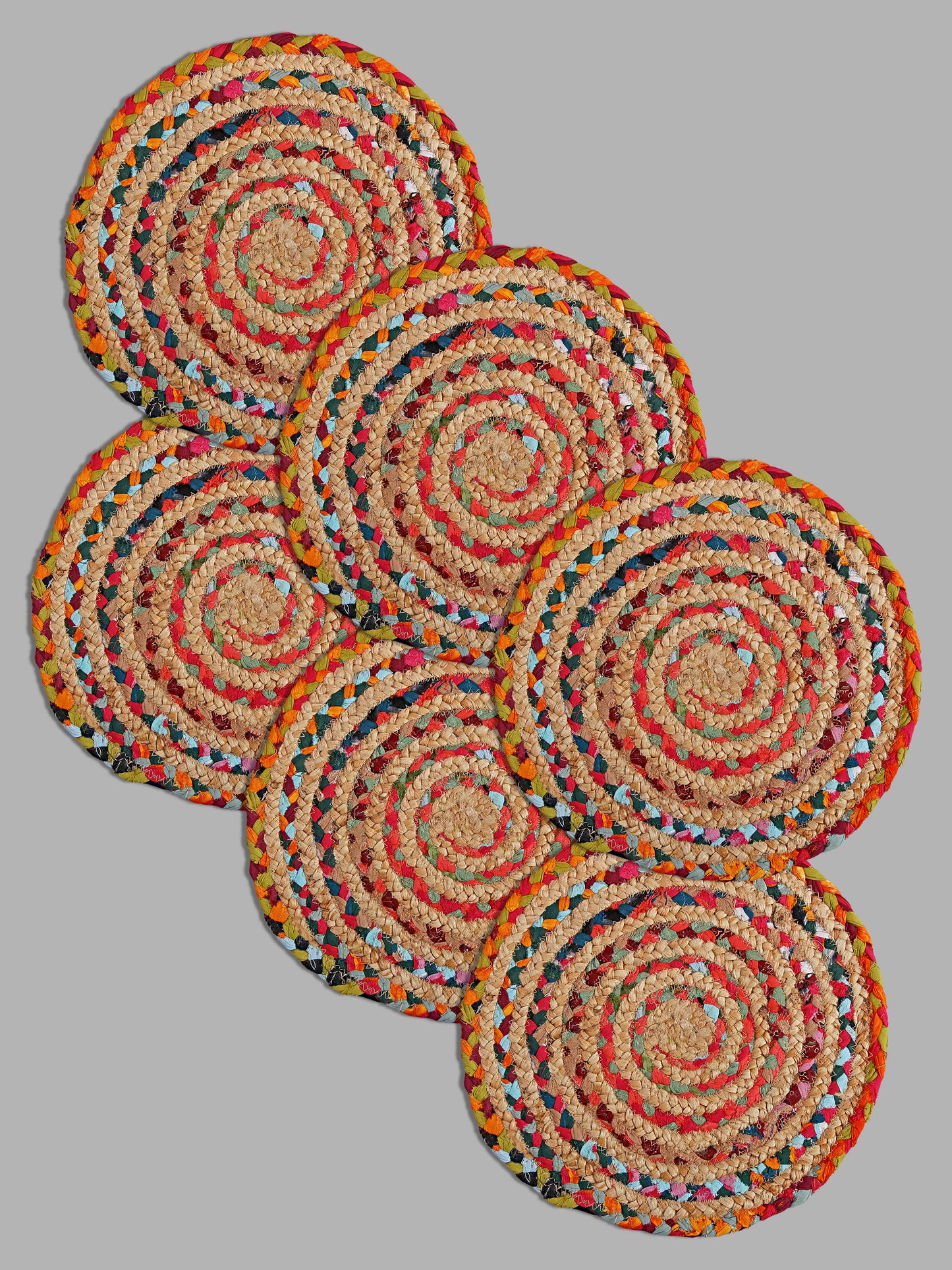 Set Of 6 multicolor Braided Reversible jute Table Placemats