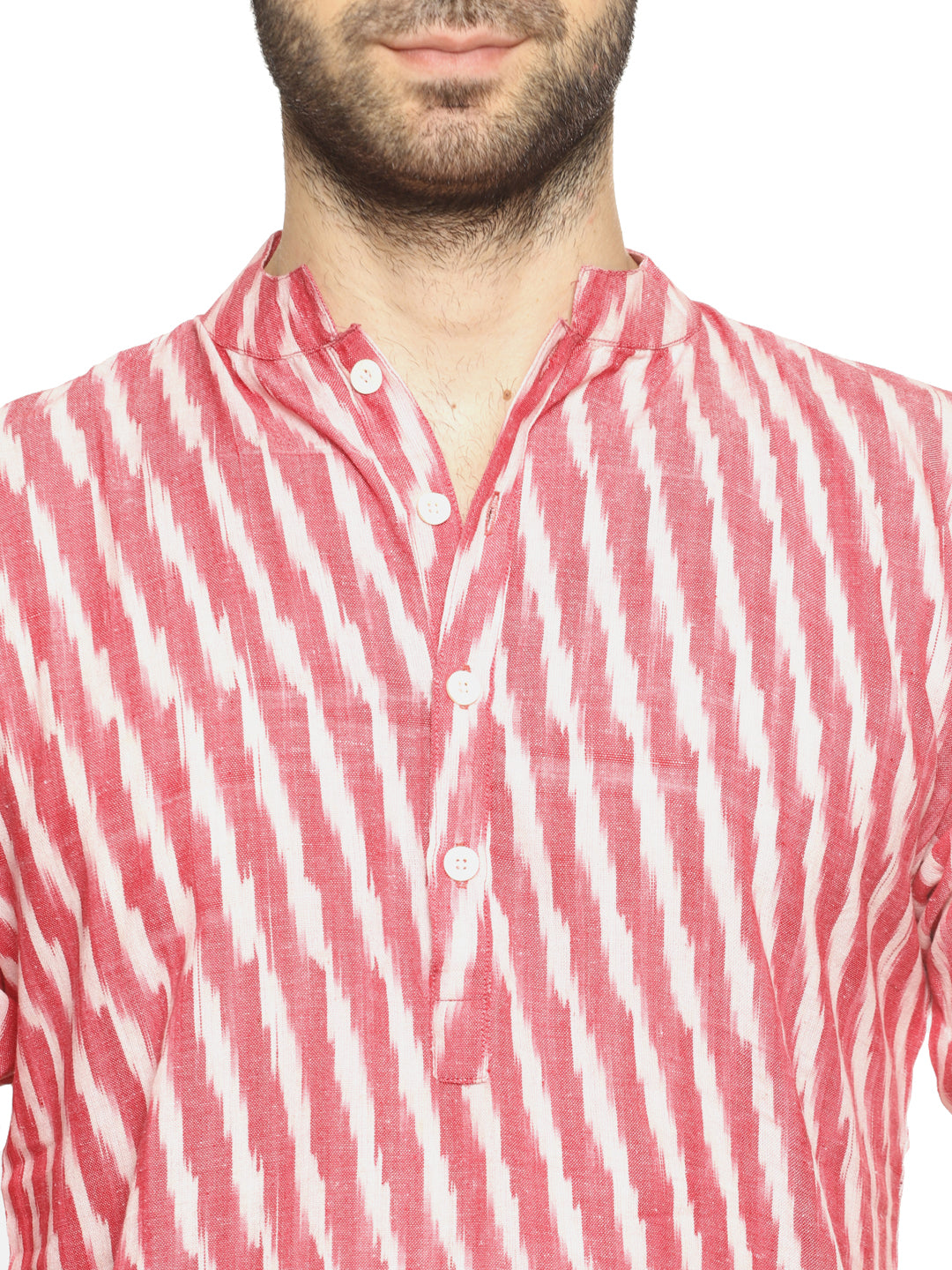 PAROKSH Men Red Ikat Handloom Tie-Dye Kurta